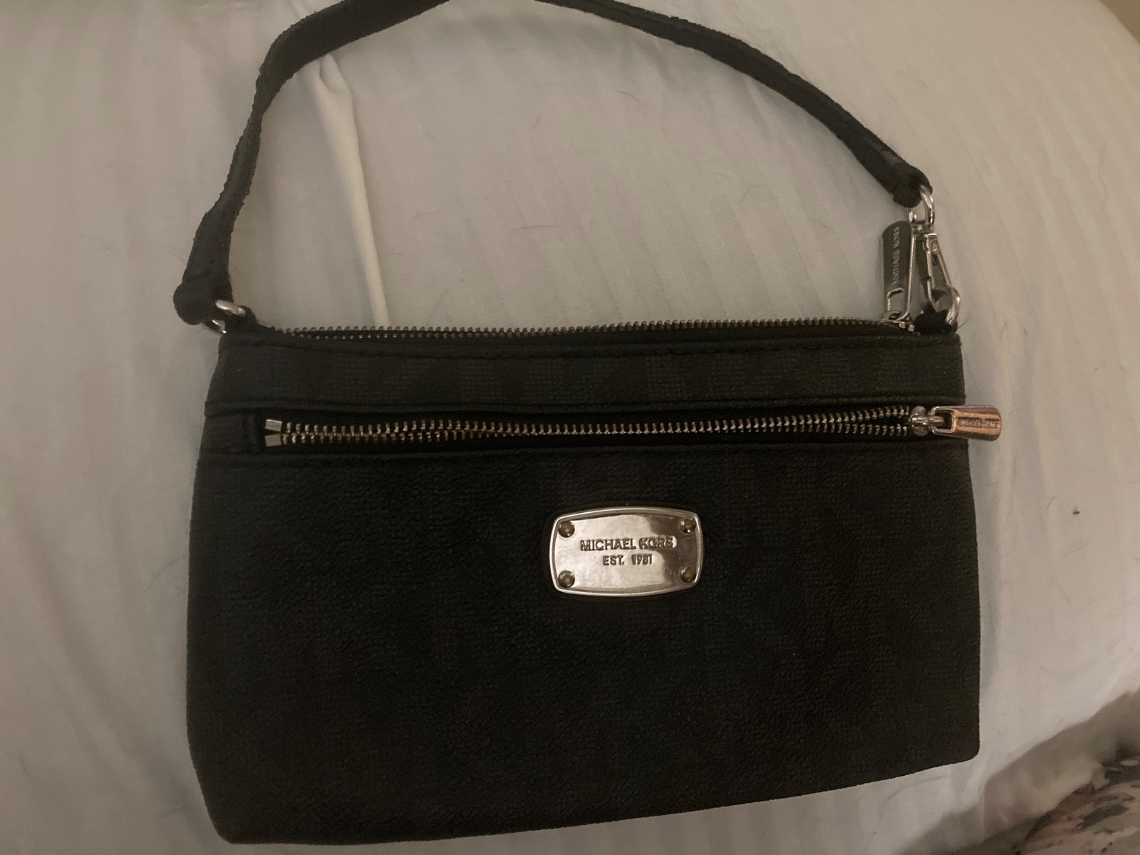 Michael Kors Wrist Bag black with card holder inside 8” wide about 5” long