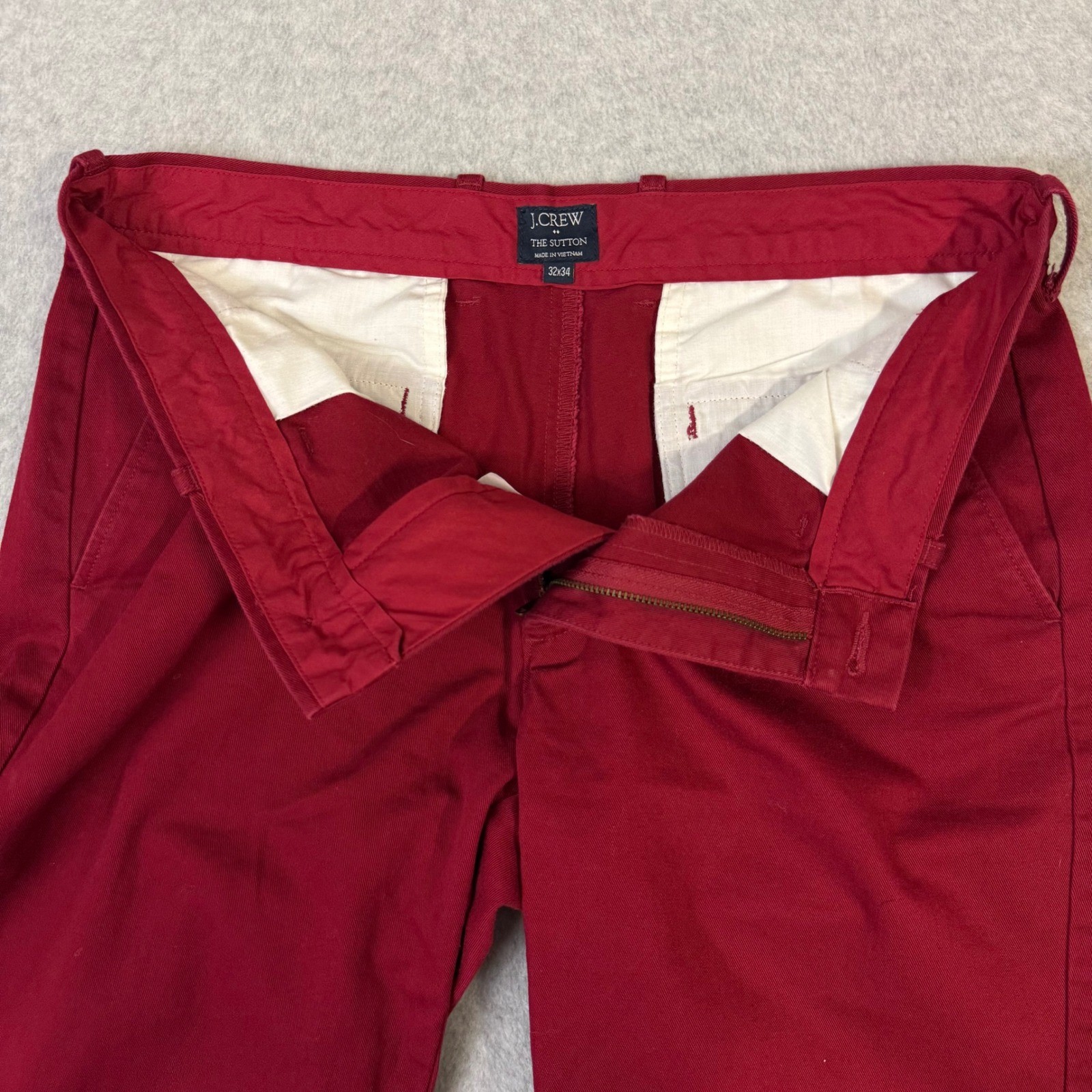 J.Crew The Sutton Mens 32×34 Slim Straight Chino Pants Red Cotton Twill Trousers