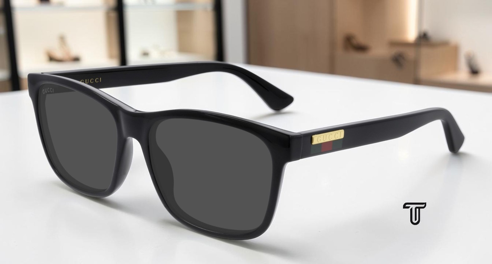 GUCCI GG0746S 001 Black Shiny Grey Square 57 mm Men’s Sunglasses