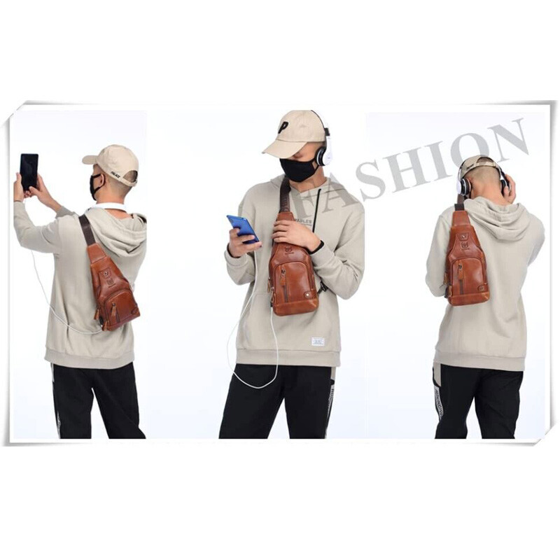Men’s Sling Backpack Genuine Leather Chest bag Crossbody Bag Shoulder Bag New Z
