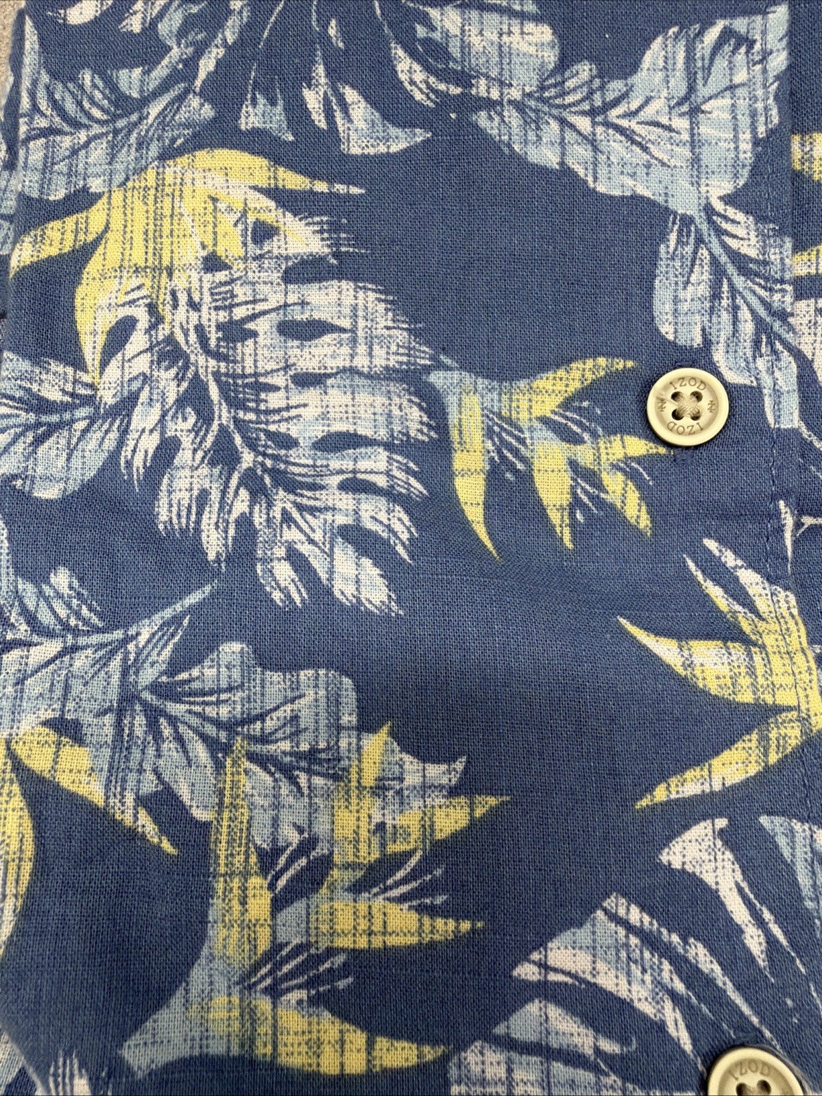 Izod Saltwater Dockside Men’s Med Short Sleeve Button Up Blue Hawaiian Shirt New