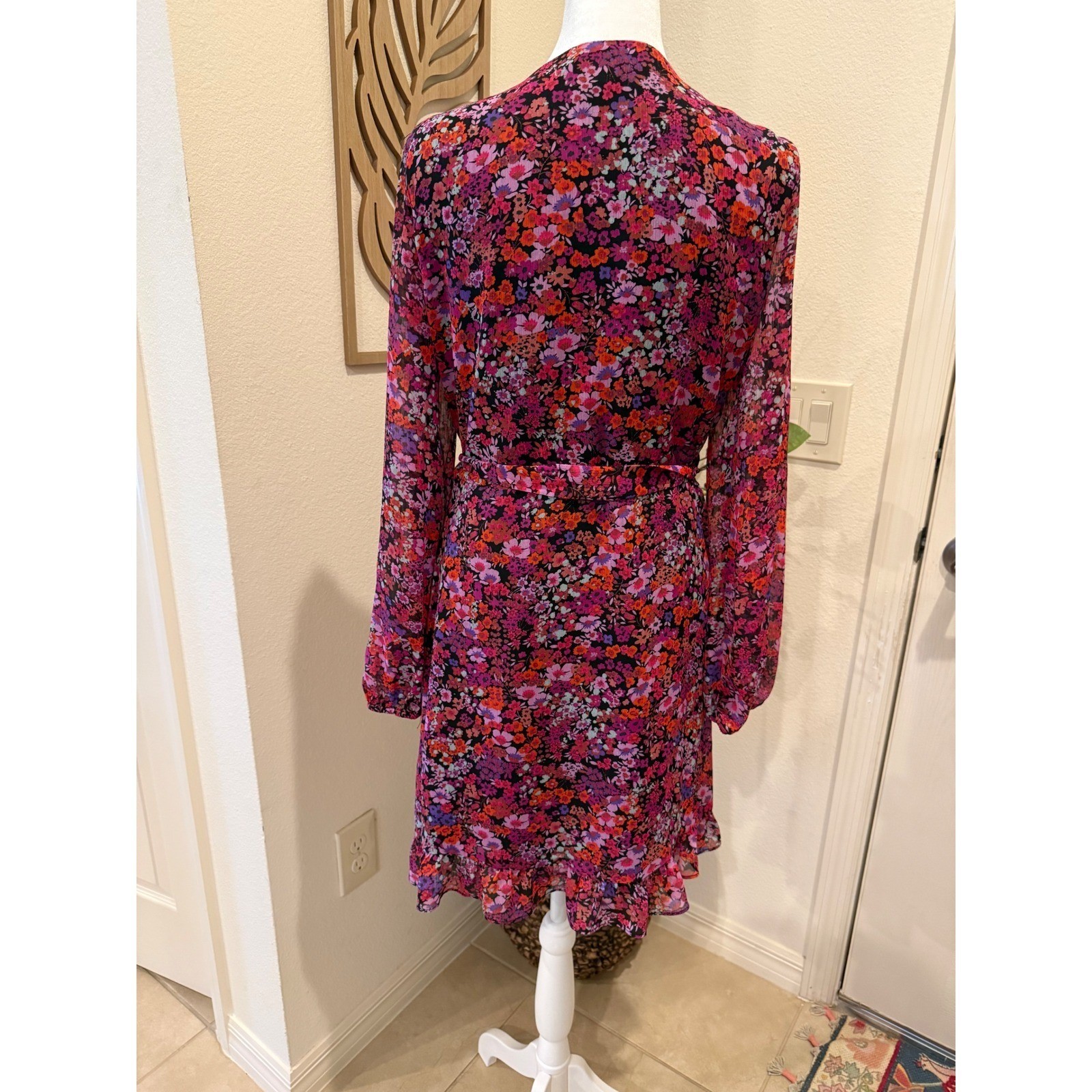 Sugarlips Pink Purple Floral Wrap Mini Dress Long Sleeve Ruffle STD13021A size M