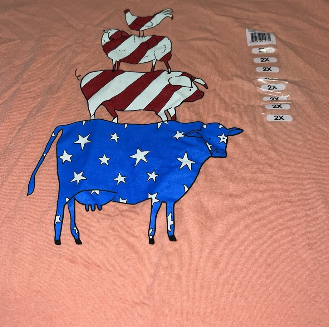 New Rural King Patriotic Stacked Animals Cow size 2XL XXL WOMENS peach t-shirt