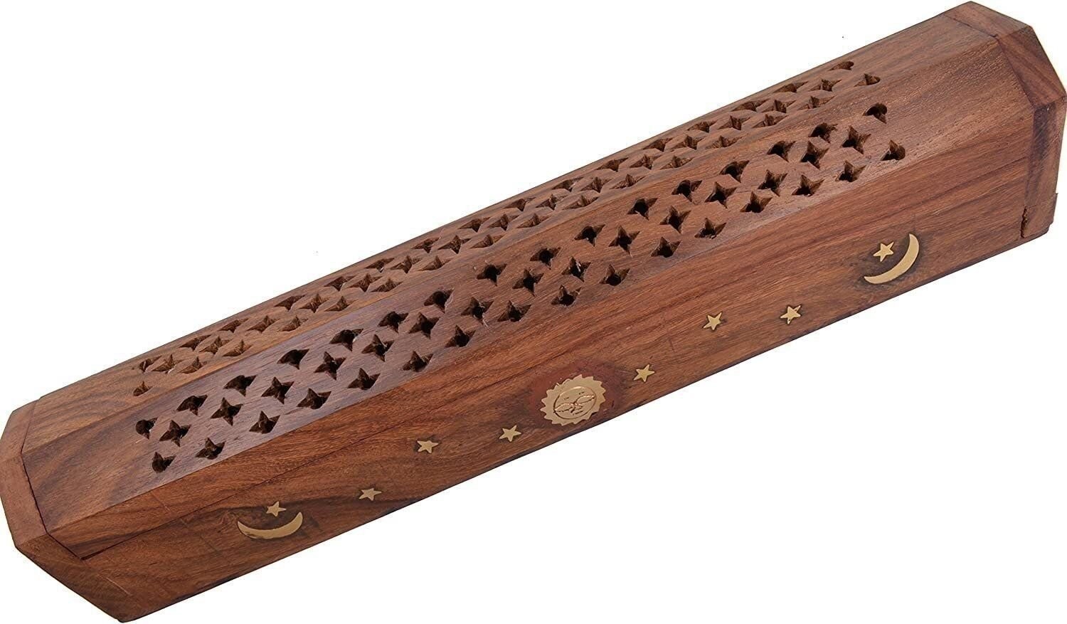 Cavelio ® Rose Wooden Coffin Incense Burner – Jali and Sun-Moon-Stars12 -…