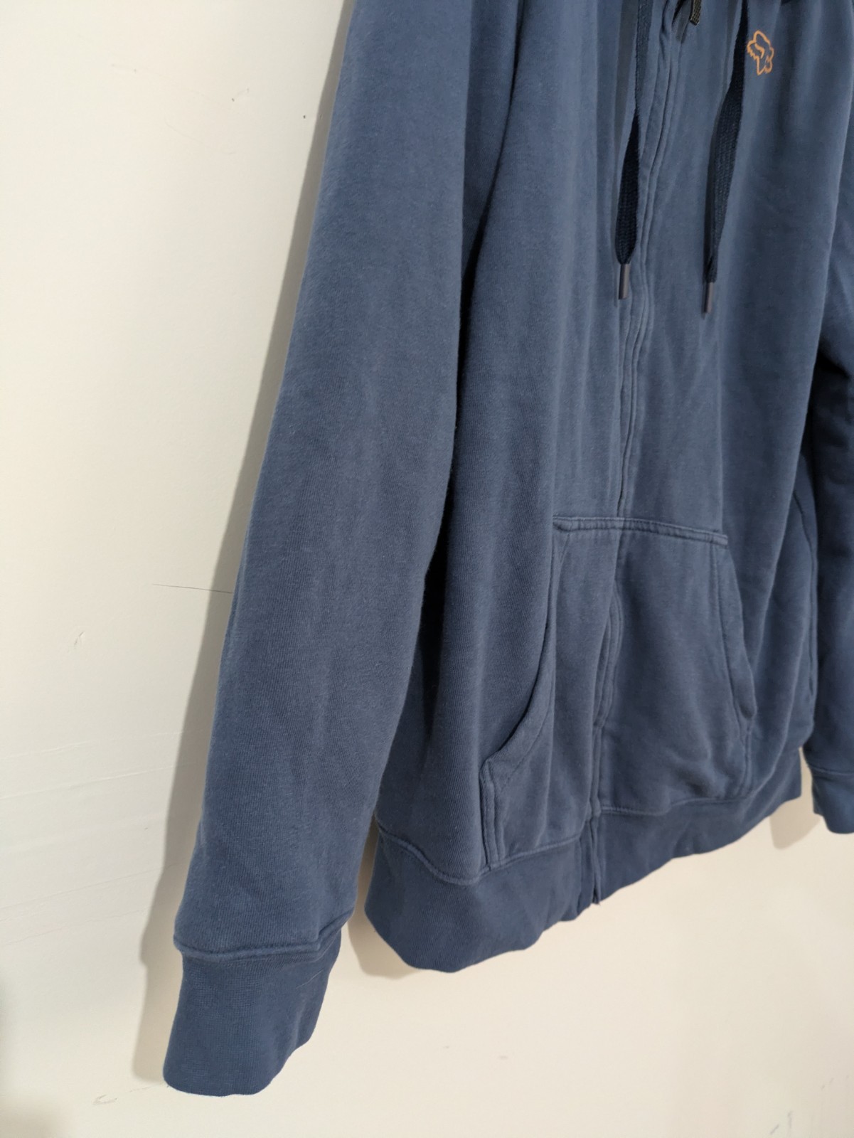 Fox Racing Men’s M Blue Fleece Lined Full Zip Hoodie Logo Pockets Hooded