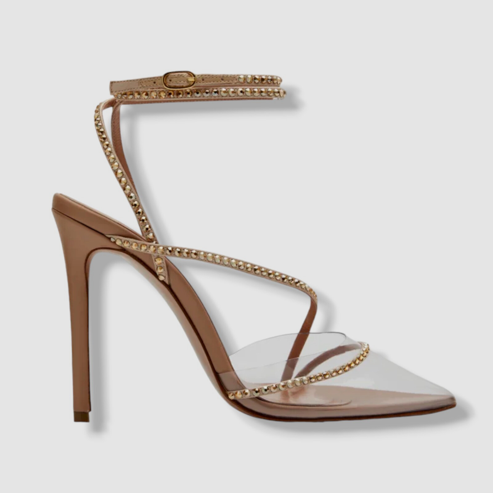 $695 Andrea Wazen Women’s Beige Dassy Sunset PVC Ankle Wrap Pump Heel Shoes 39