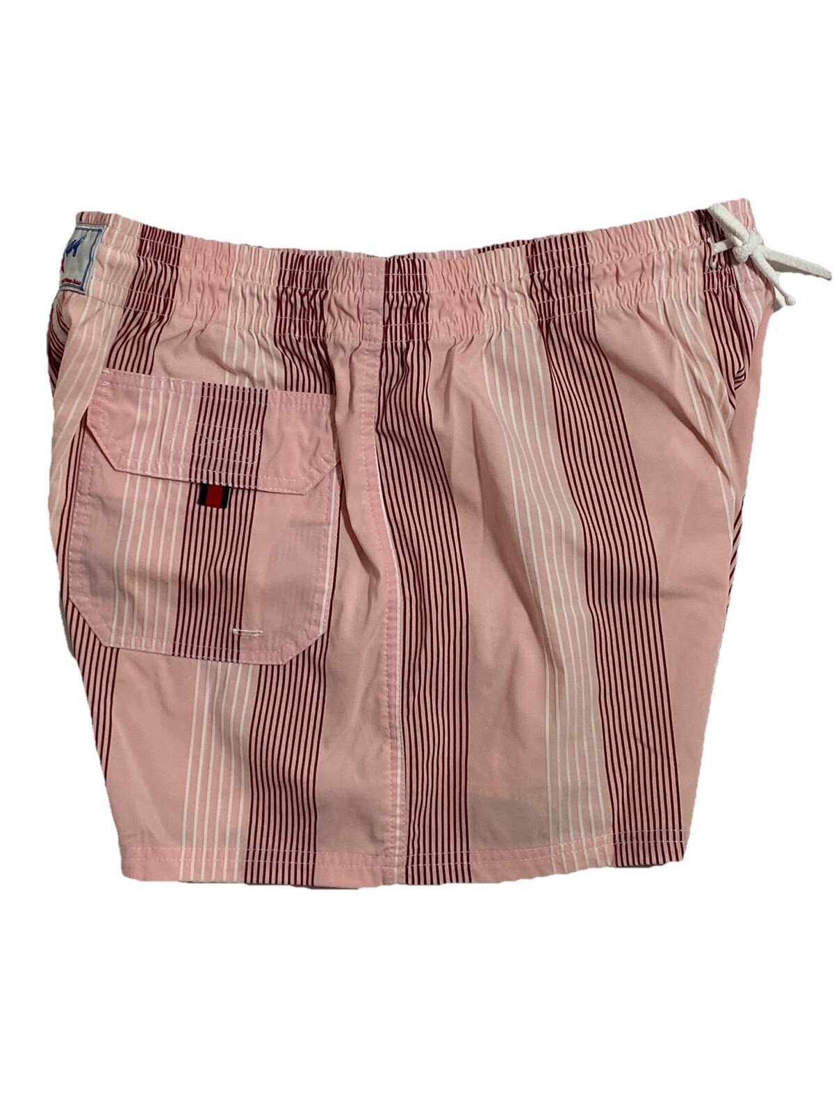 Red Flag Swim Trunks Size Large Pink Vertical Striped Elastic Waist Drawstring