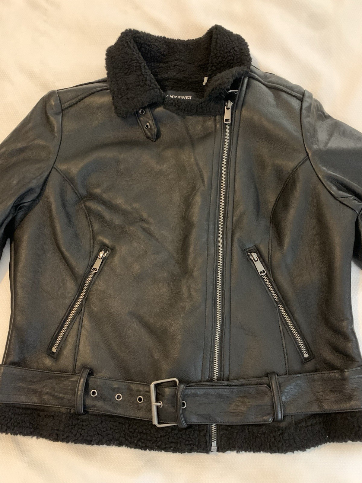 Black Rivet Faux Leather Moto Jacket Size L Lined Rock Punk Grunge Black