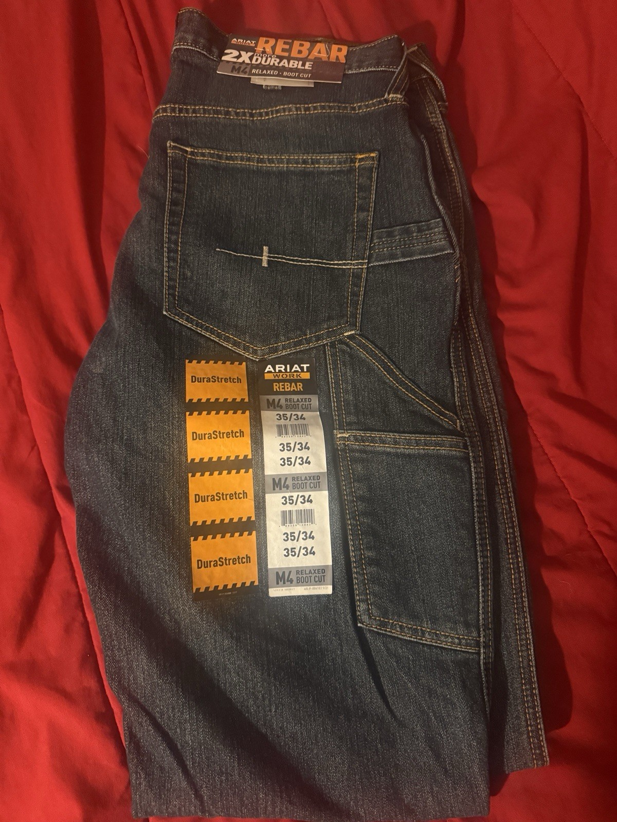 Ariat Rebar Men’s Relaxed Fit Bootcut Stretch Dark Wash Denim Jeans Blue