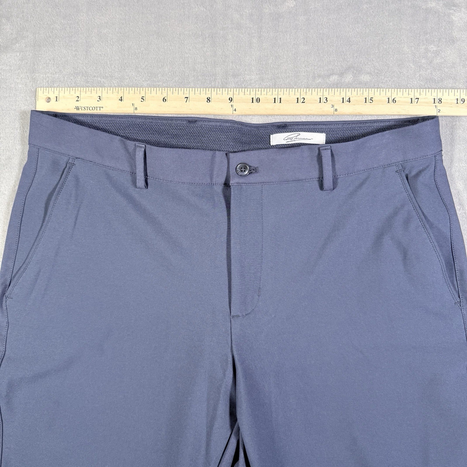 Greg Norman Mens 36×30 Blue Tech Stretch Golf Pants Flat Front Slacks Hemmed 32