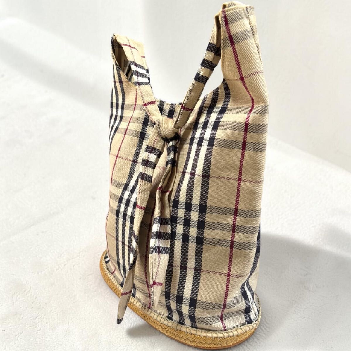 Burberry Nova Check Canvas Shoulder Bag Beige Vintage Women Magnetic 11.81in