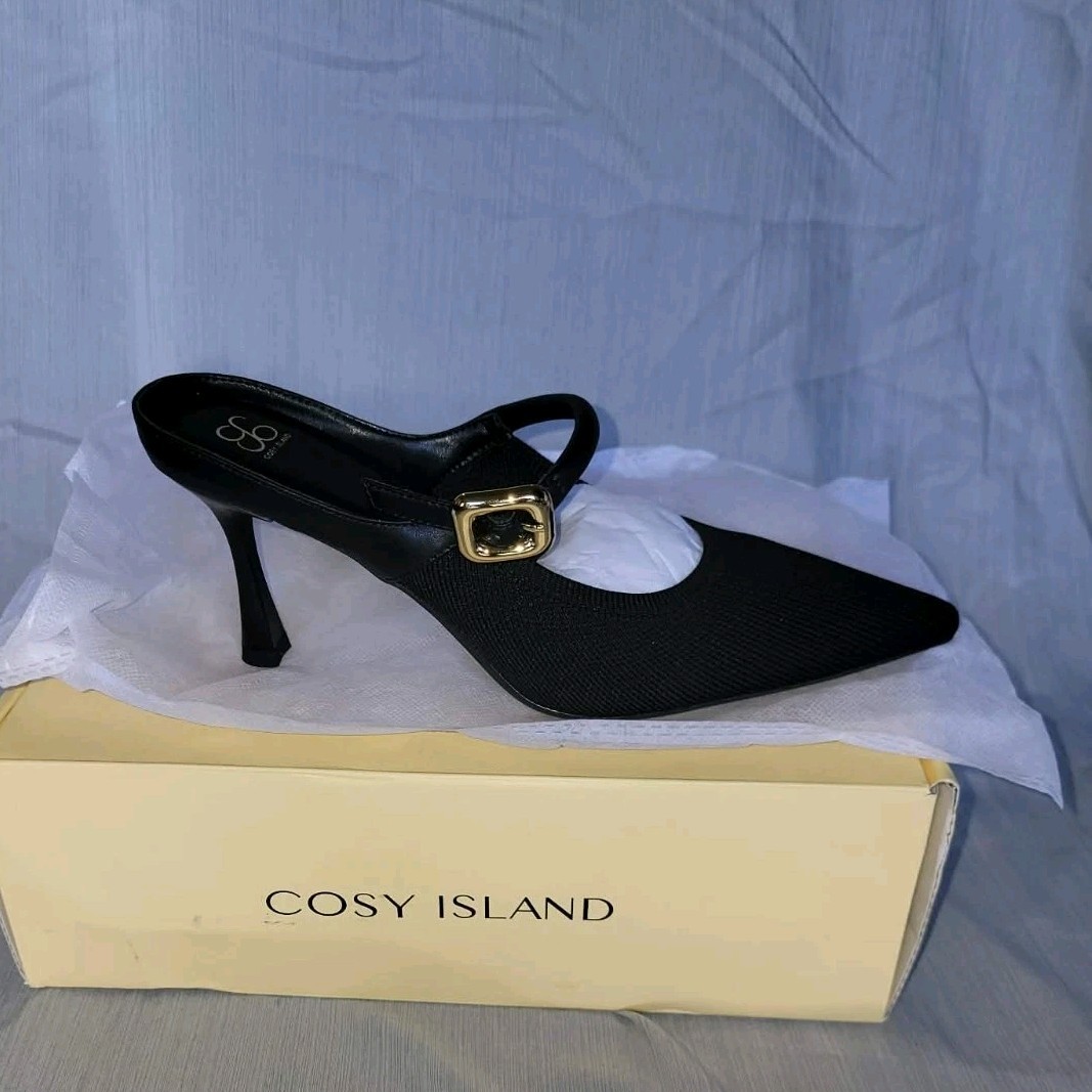 Cosy Island Women’s Black Fly Woven Pointed Toe Slingback Stiletto US 8.5