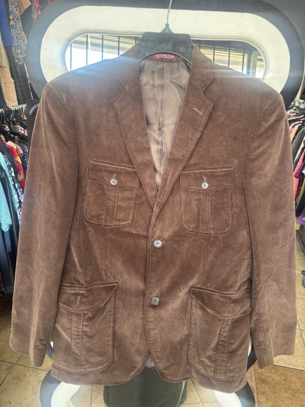 Covington Men’s Brown Solid Corduroy Sport Coat 38R Single-Breasted 3-Button
