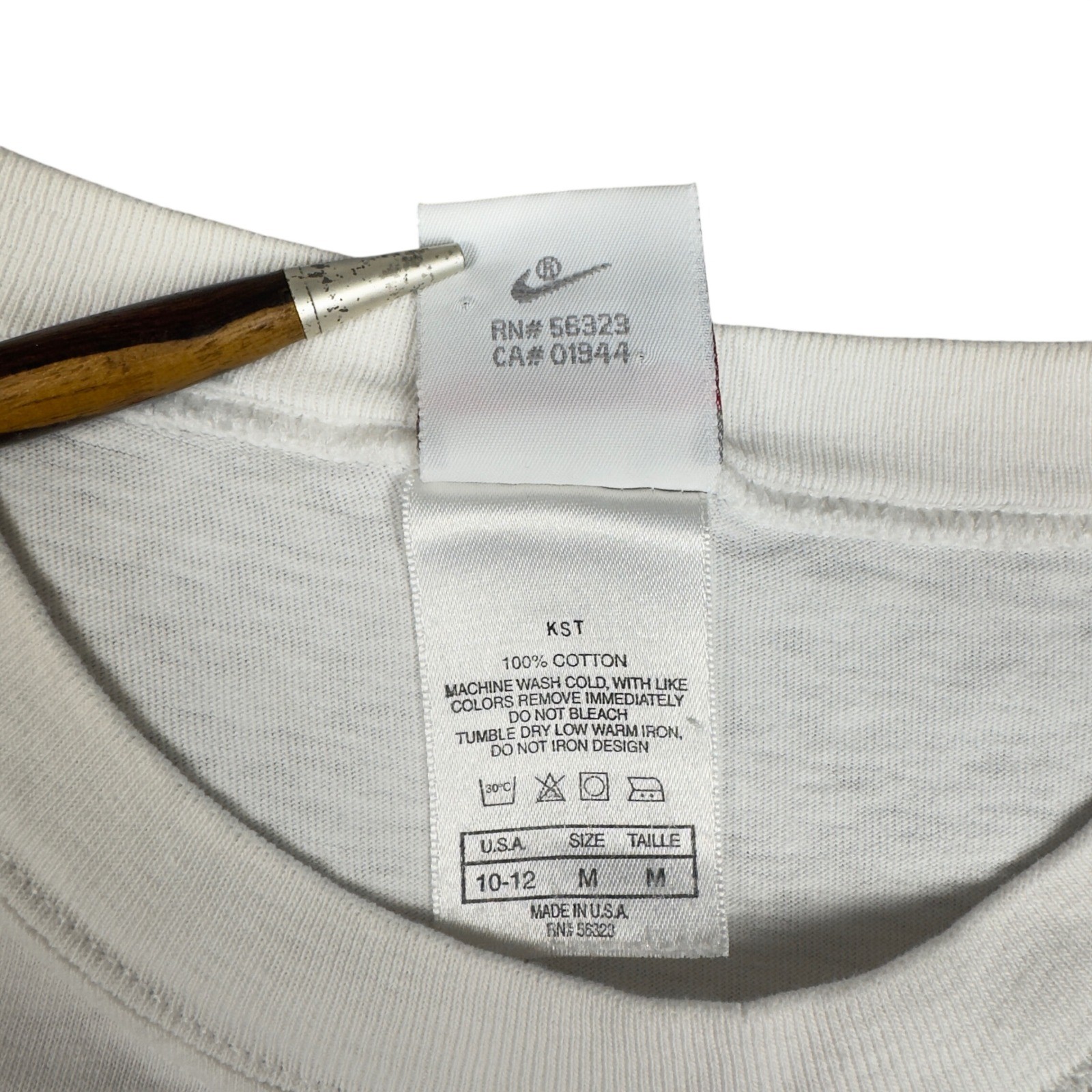 Vtg Nike USA Made Graphic T Shirt Youth M / Adult Slim S White 90s Abstract Logo