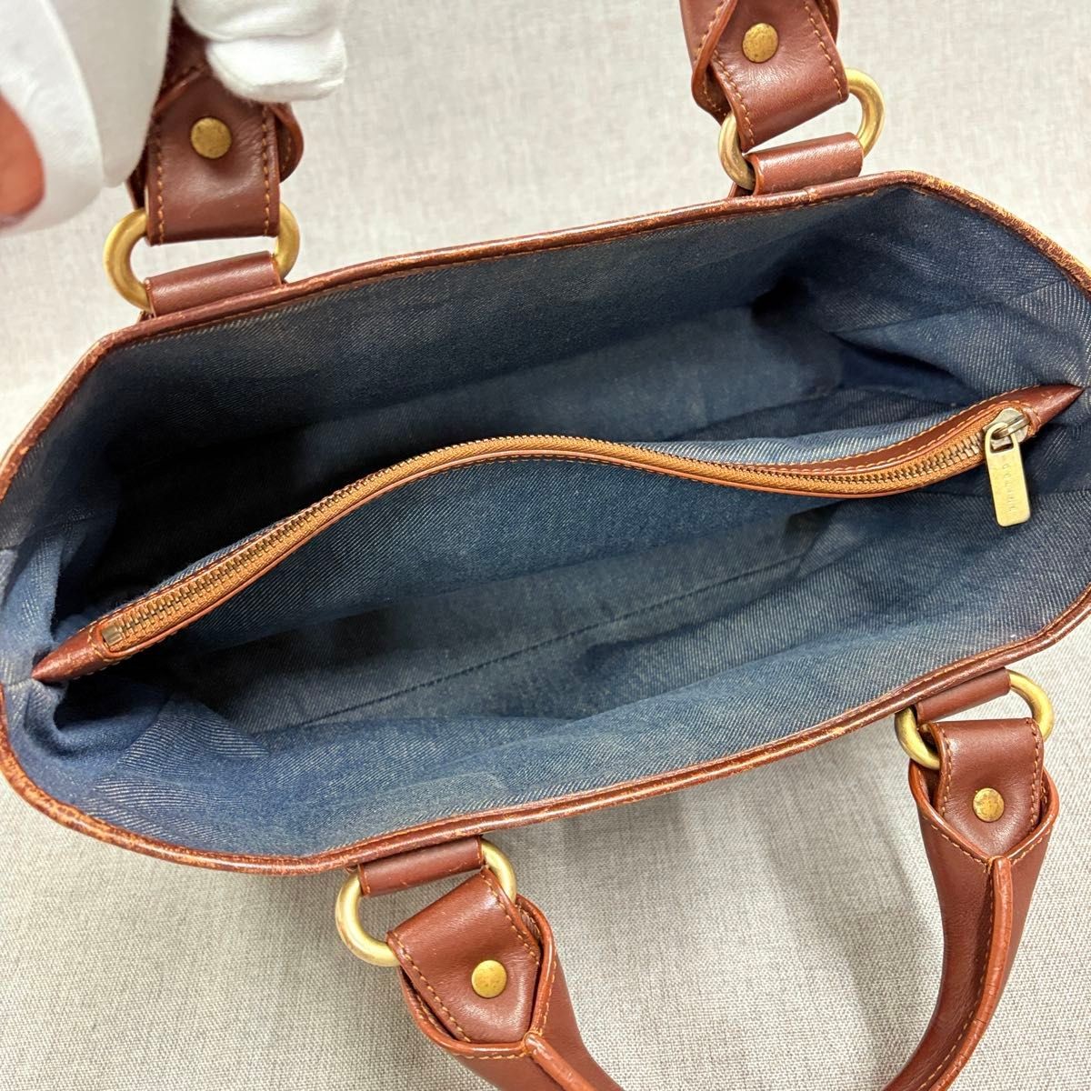 CELINE Boogie Bag Trionf Denim Handbag Canvas Blue Authentic