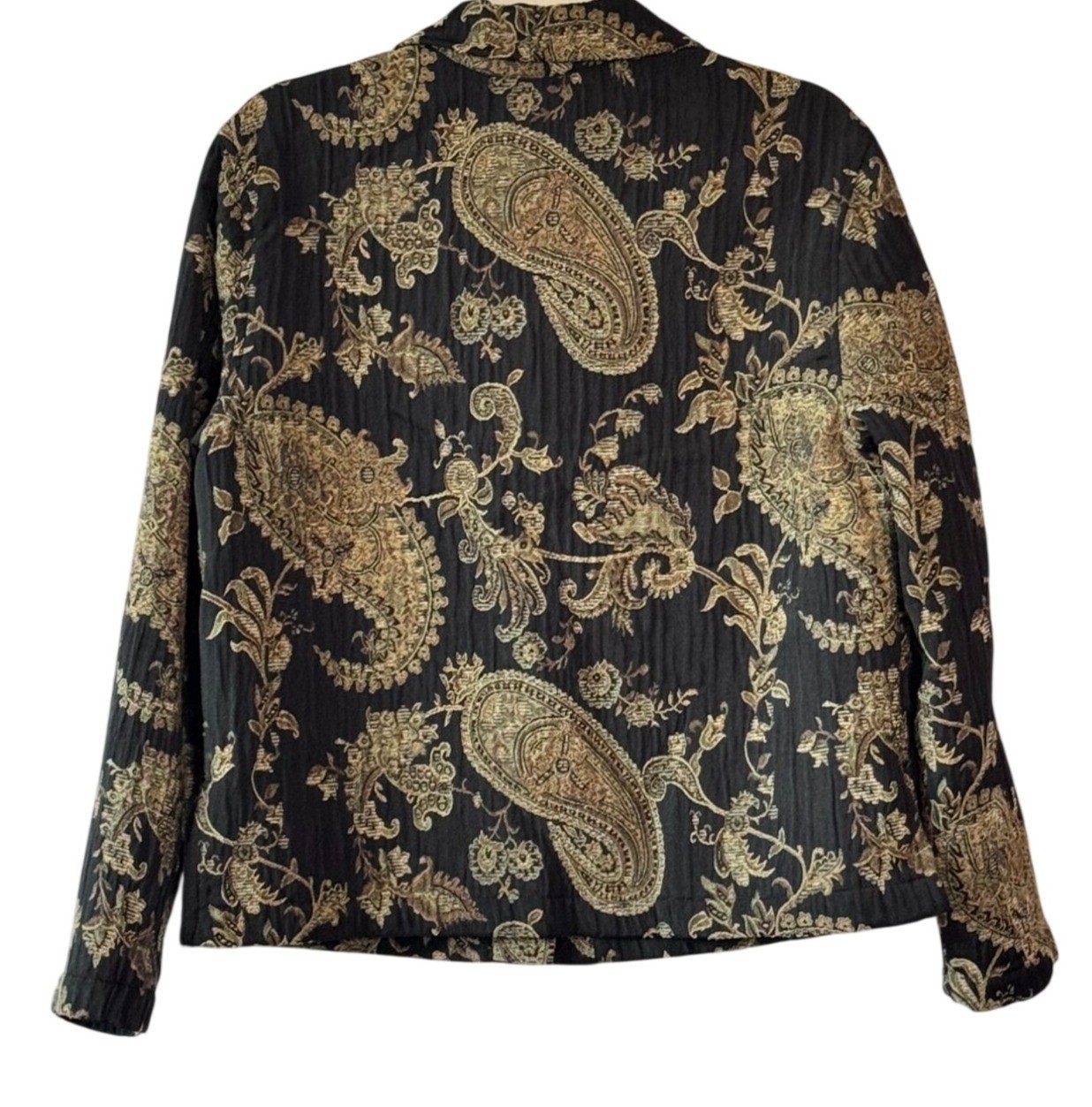 French Laundry Paisley Jacquard Brocade Jacket Black Gold Textured – M