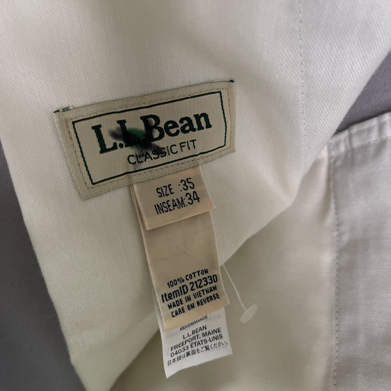NEW LL Bean Pants Mens 35×34 Grey Wrinkle Free Double L Classic Fit Chino Slacks
