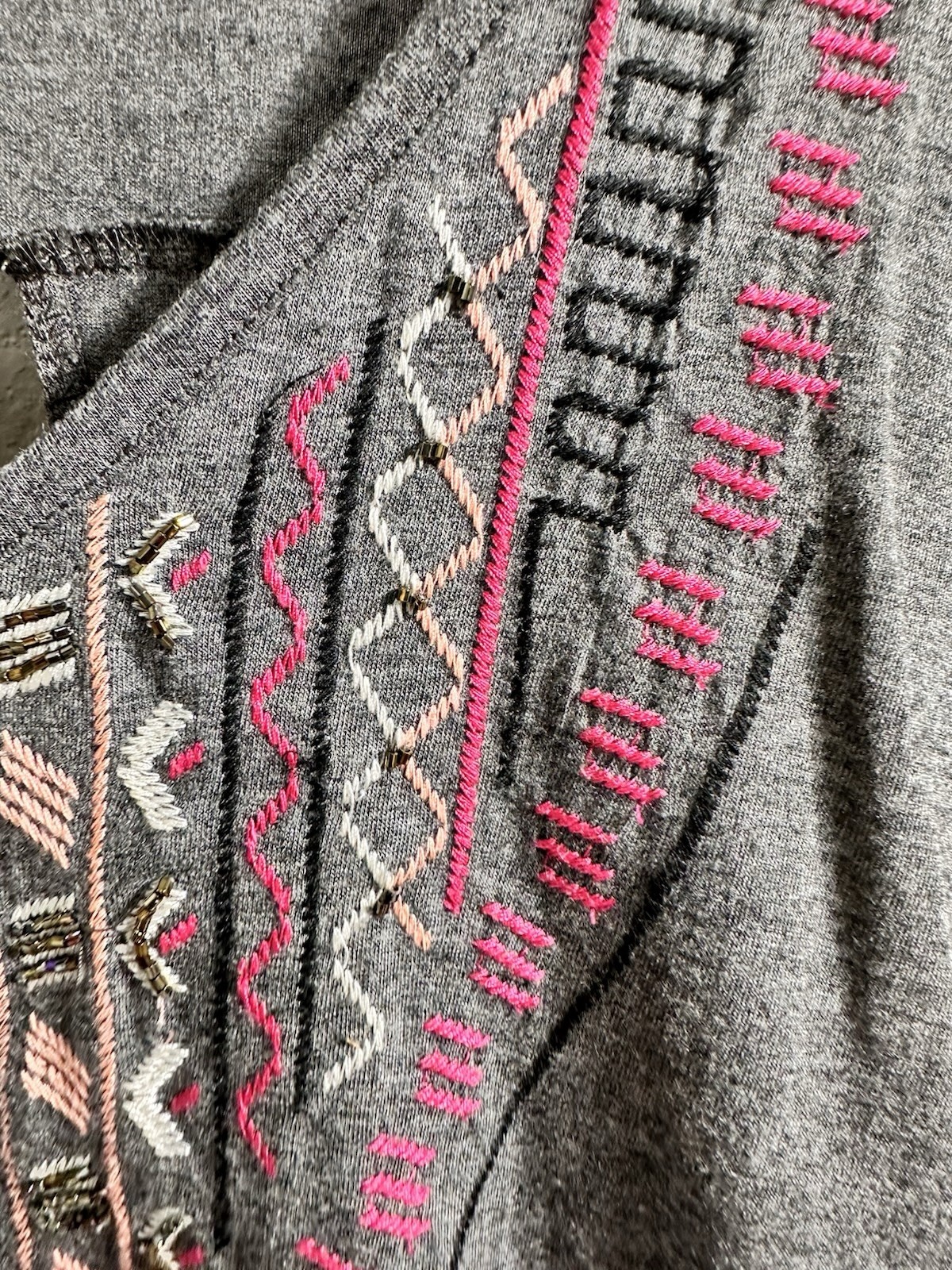 Maurices Women’s Gray Geometric Embroidered Beaded V-Neck Dolman Tunic Top 2X