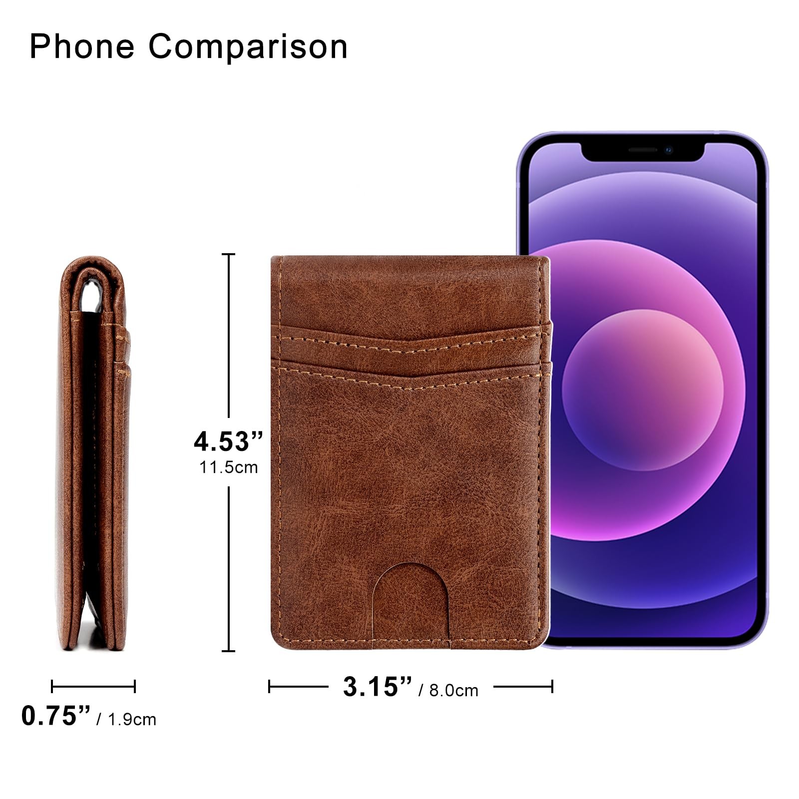 defway Minimalist Slim Wallet for Men – 4.3 x 3.15 x 0.86 inches, Brown
