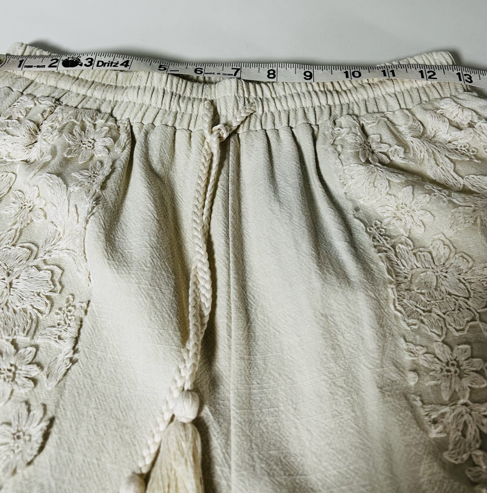 NWT Mello Women’s S Ivory Cotton Embroidered & Lace Balloon Leg Pull On Pants