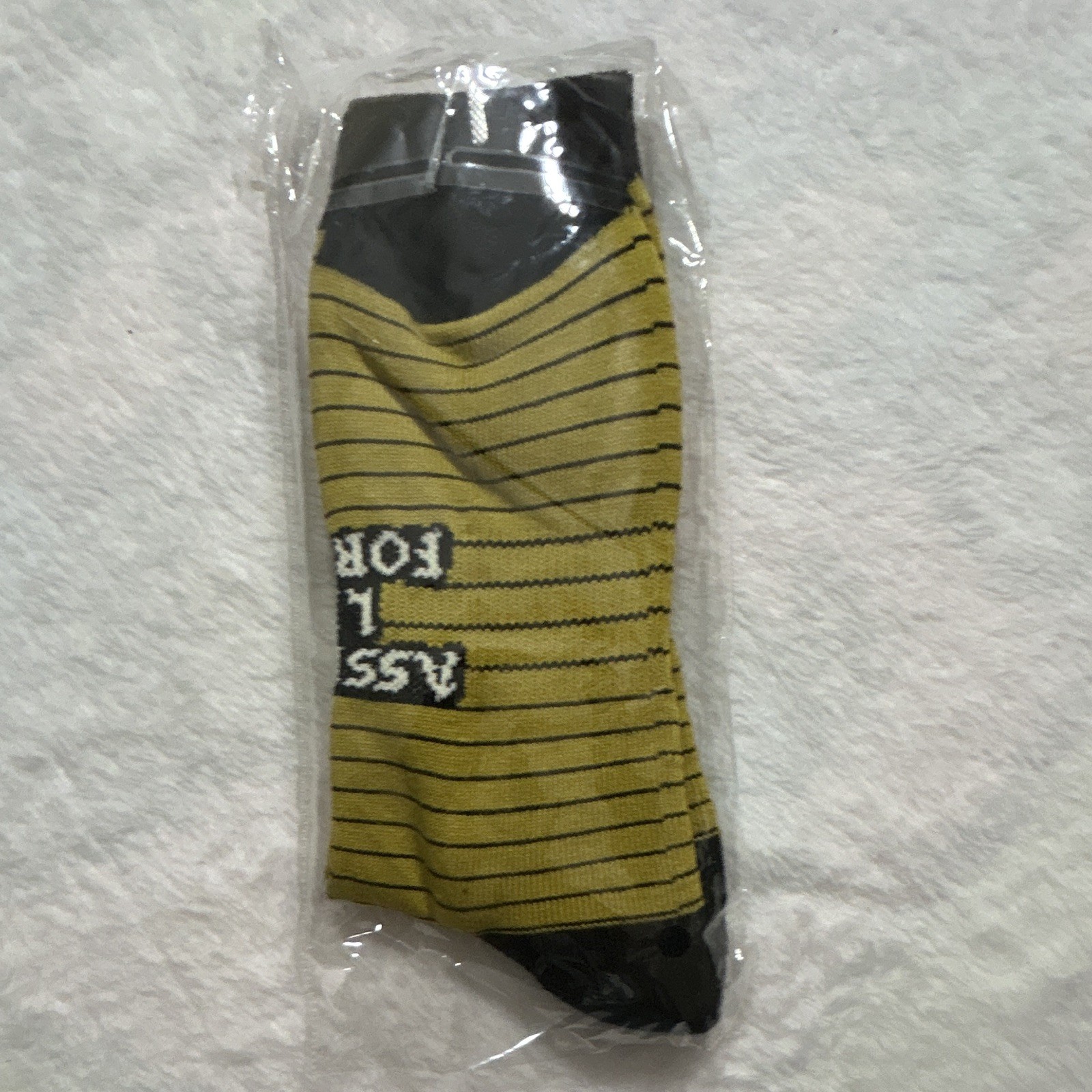 Men’s Yellow & Black Striped Novelty Socks “AS*HOLES LIVE FOREVER” 1 Pair