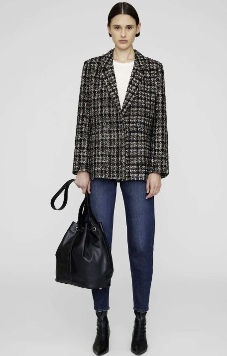 Anine Bing Madeleine Tweed Blazer Lined Double Breasted Jacket Medium