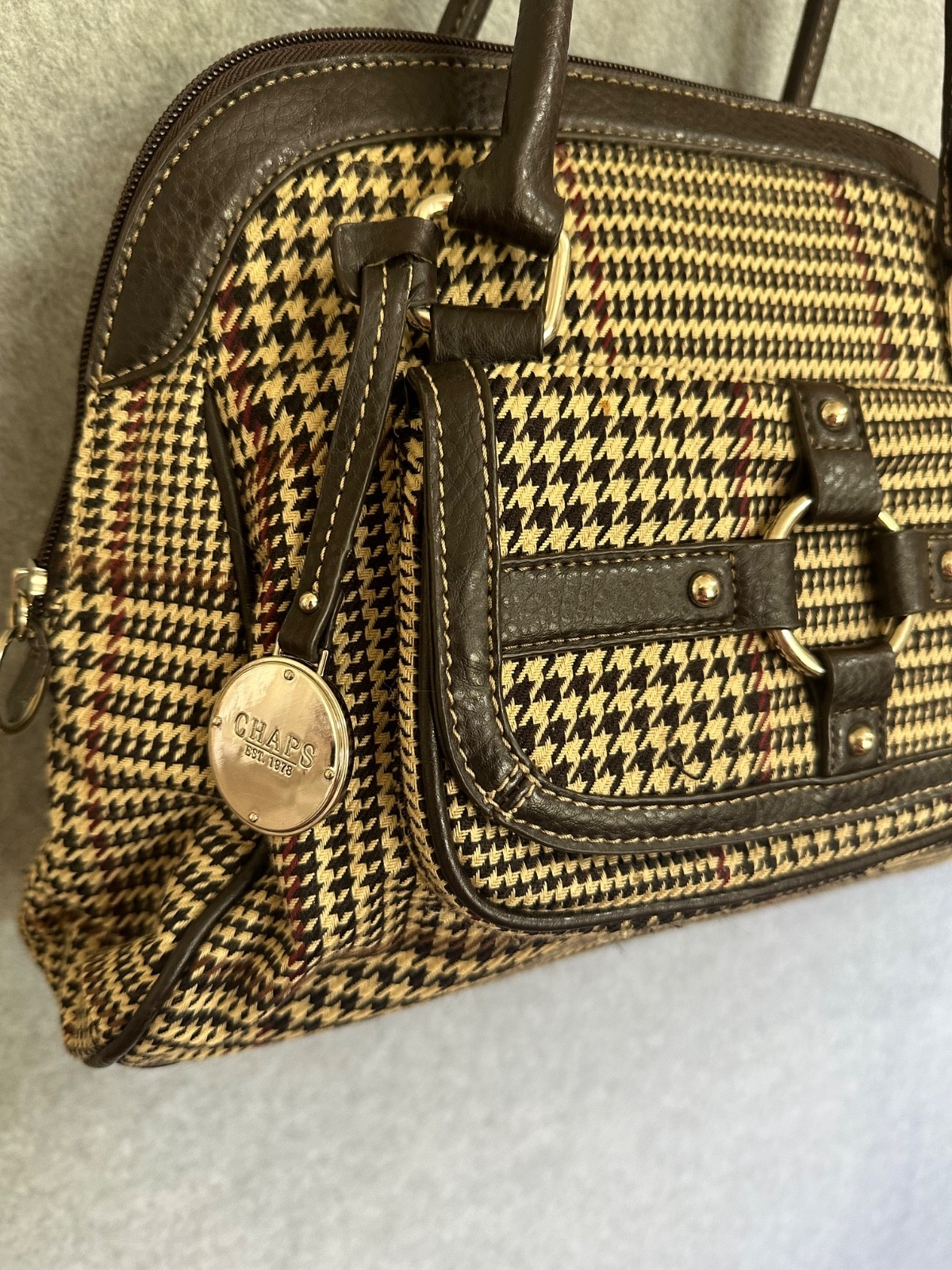 Chaps By Ralph Lauren Houndstooth Plaid Shoulder Bags Black or Brown You Choose