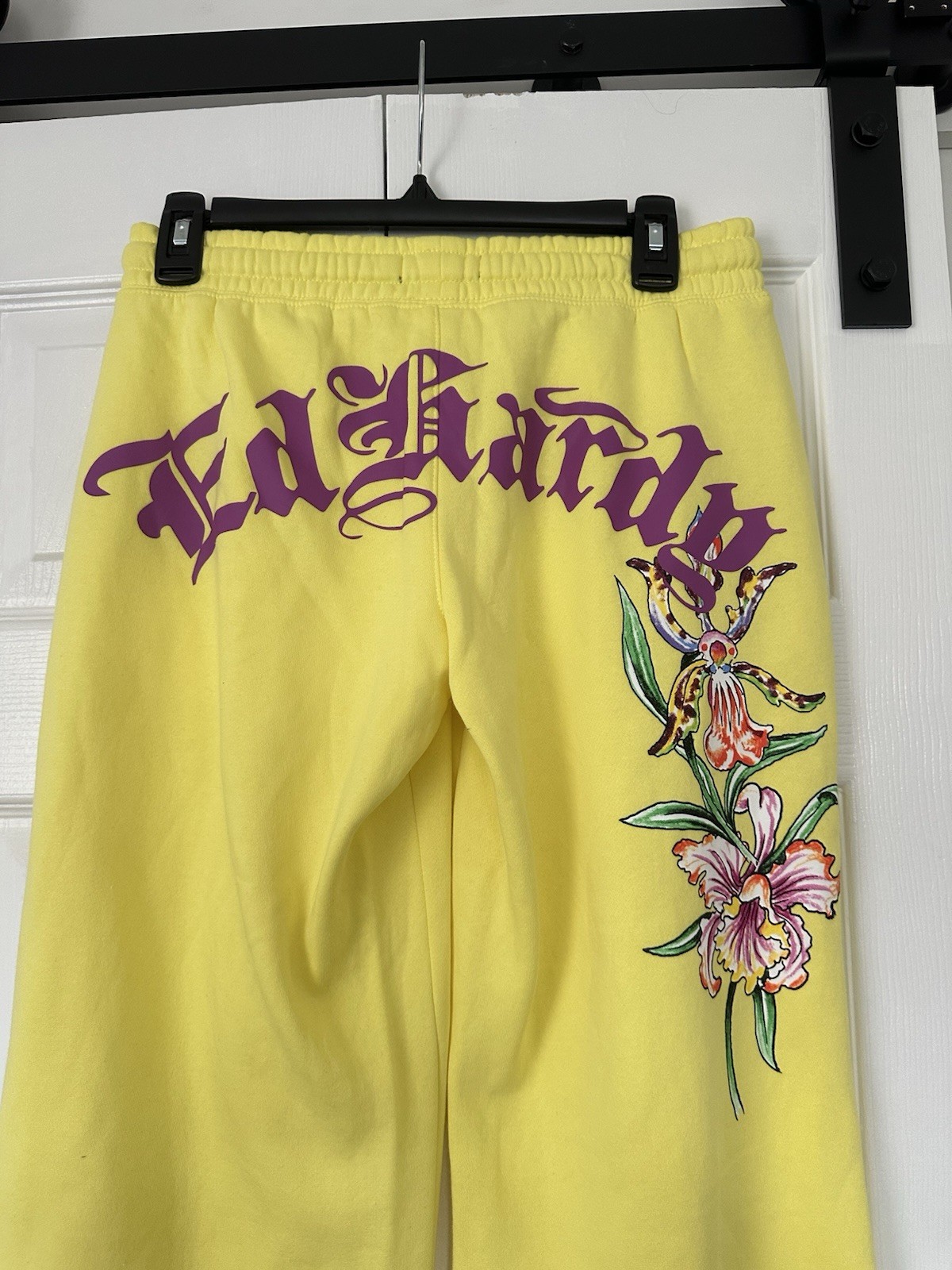 Ed Hardy Women’s Lemon Yellow Graphic Wide Leg Sweatpants Size Small NWT