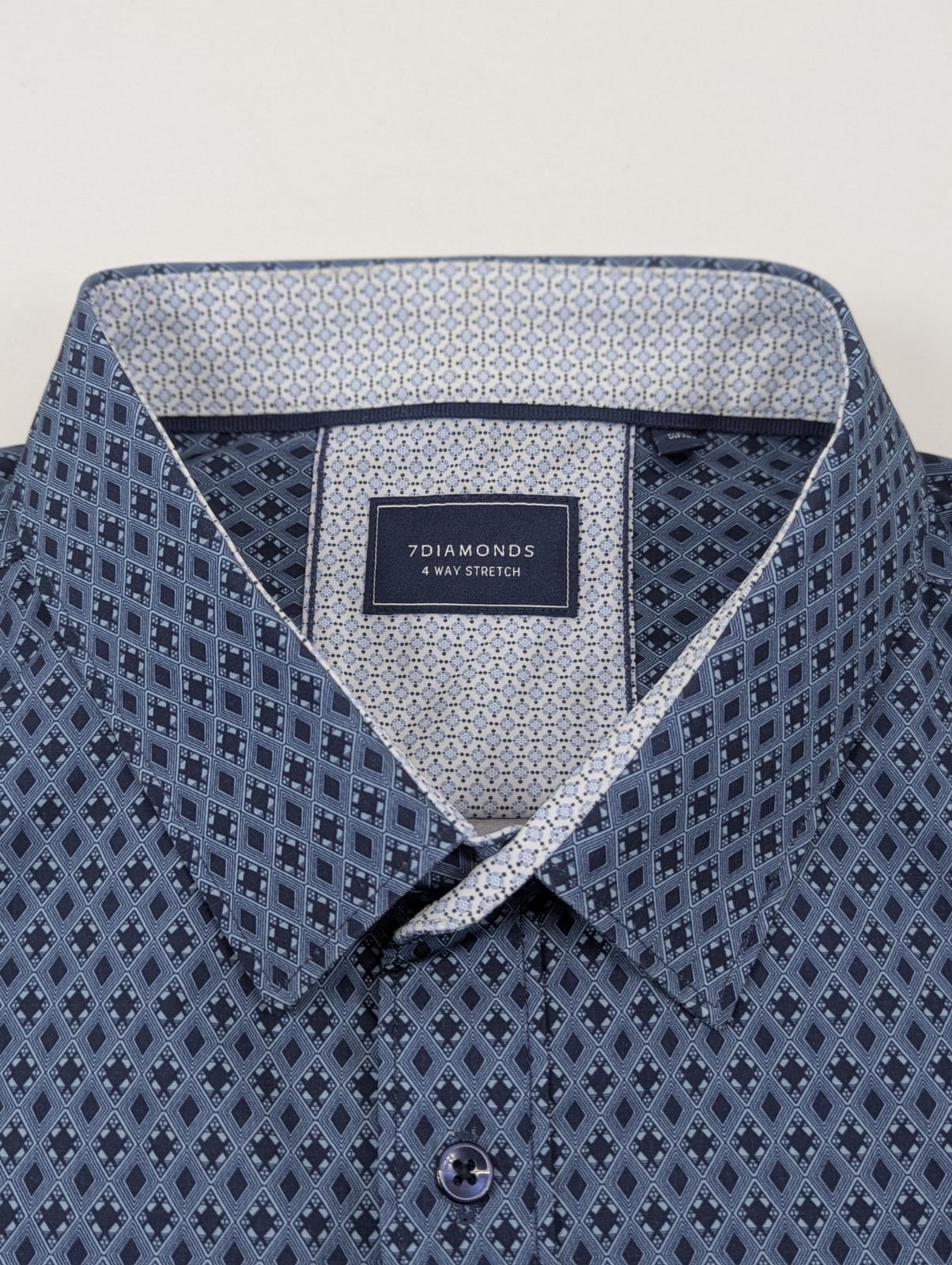 7 Diamonds 4 Way Stretch Shirt Mens 2XL Geometric Blue Button Up Short Sleeve