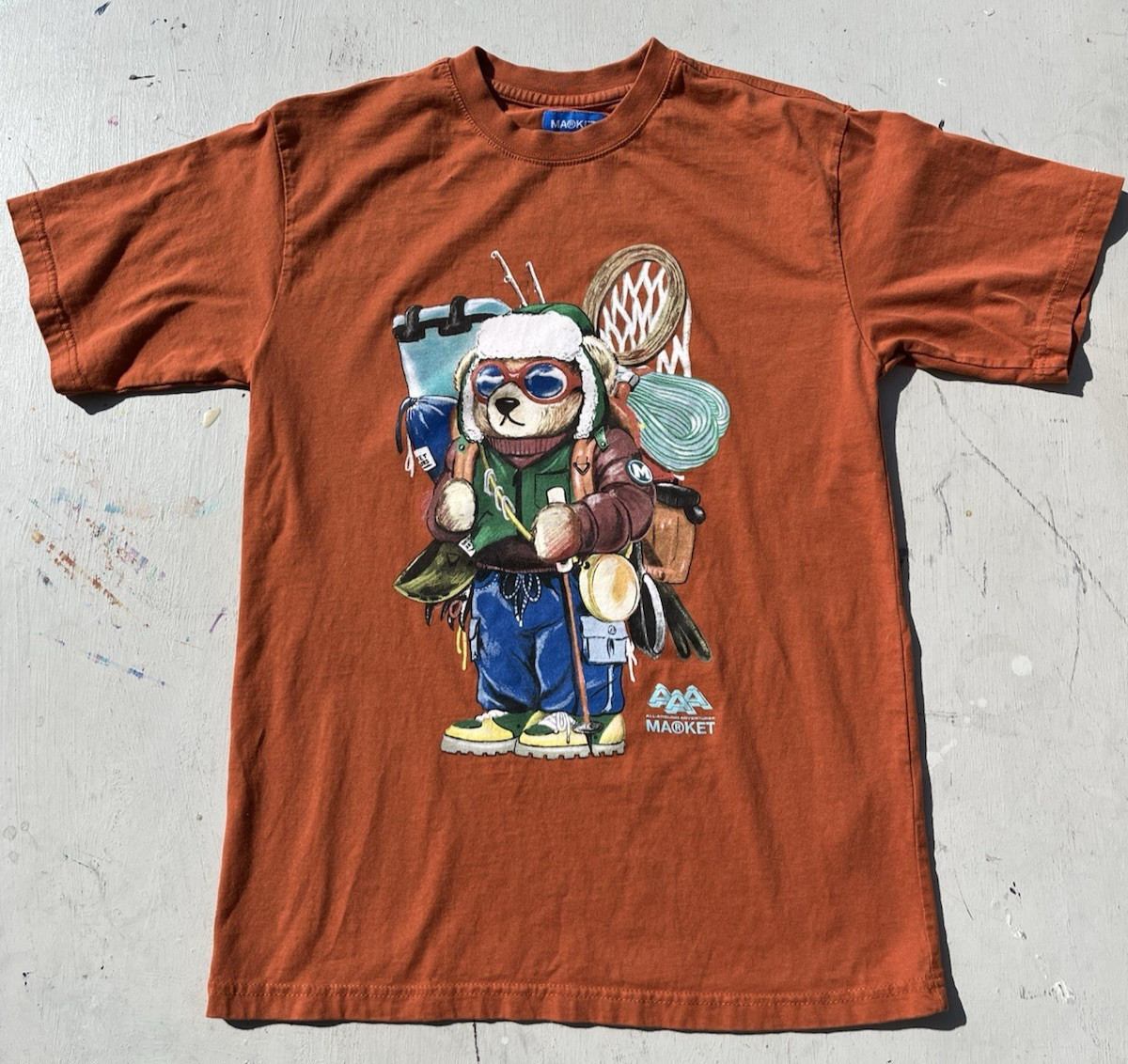 Men’s Market T-Shirt Orange Polar Bear S Street City Nature Outdoor Streetwear