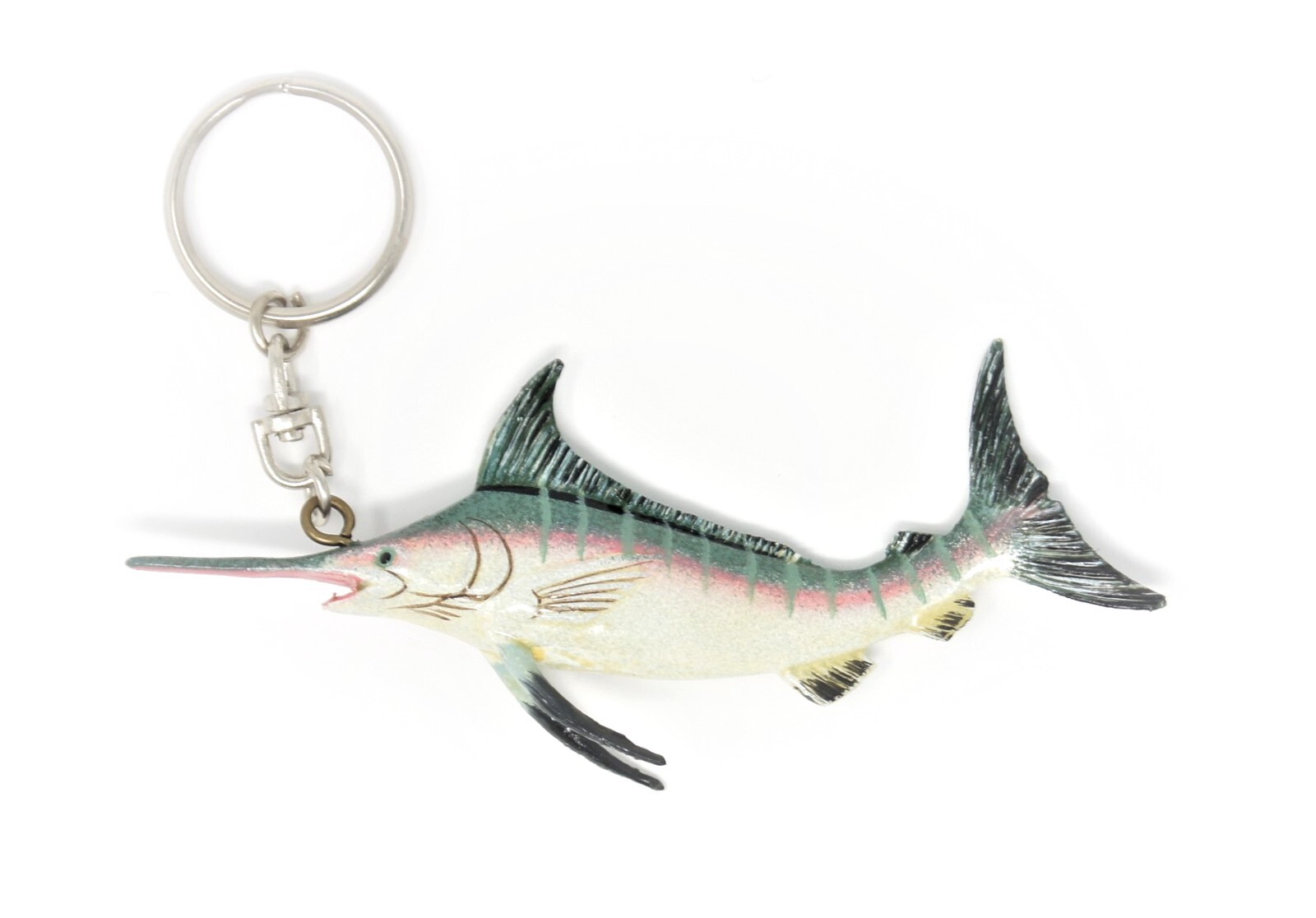 Hand Painted Blue Striped Marlin Sailfish Key Chain Key Ring F822S