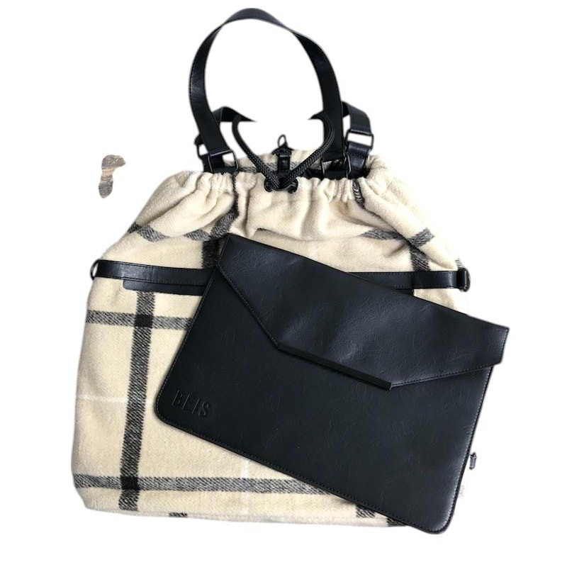 BEIS The Messenger Tote Bag/ Backpack Plaid Convertible Lifestyle Travel Rare