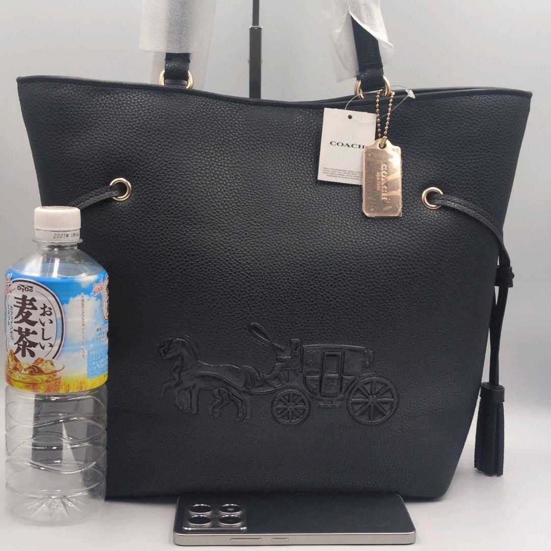 Coach Andy tote bag embossed carriage logo leather black shoulder bag fringe COA