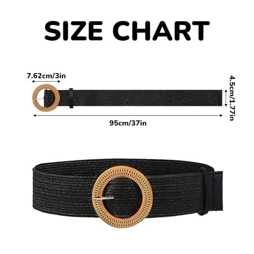 4 Pack Straw Woven Elastic Stretch Waist Belts, Boho Waist Braided Round Buckle