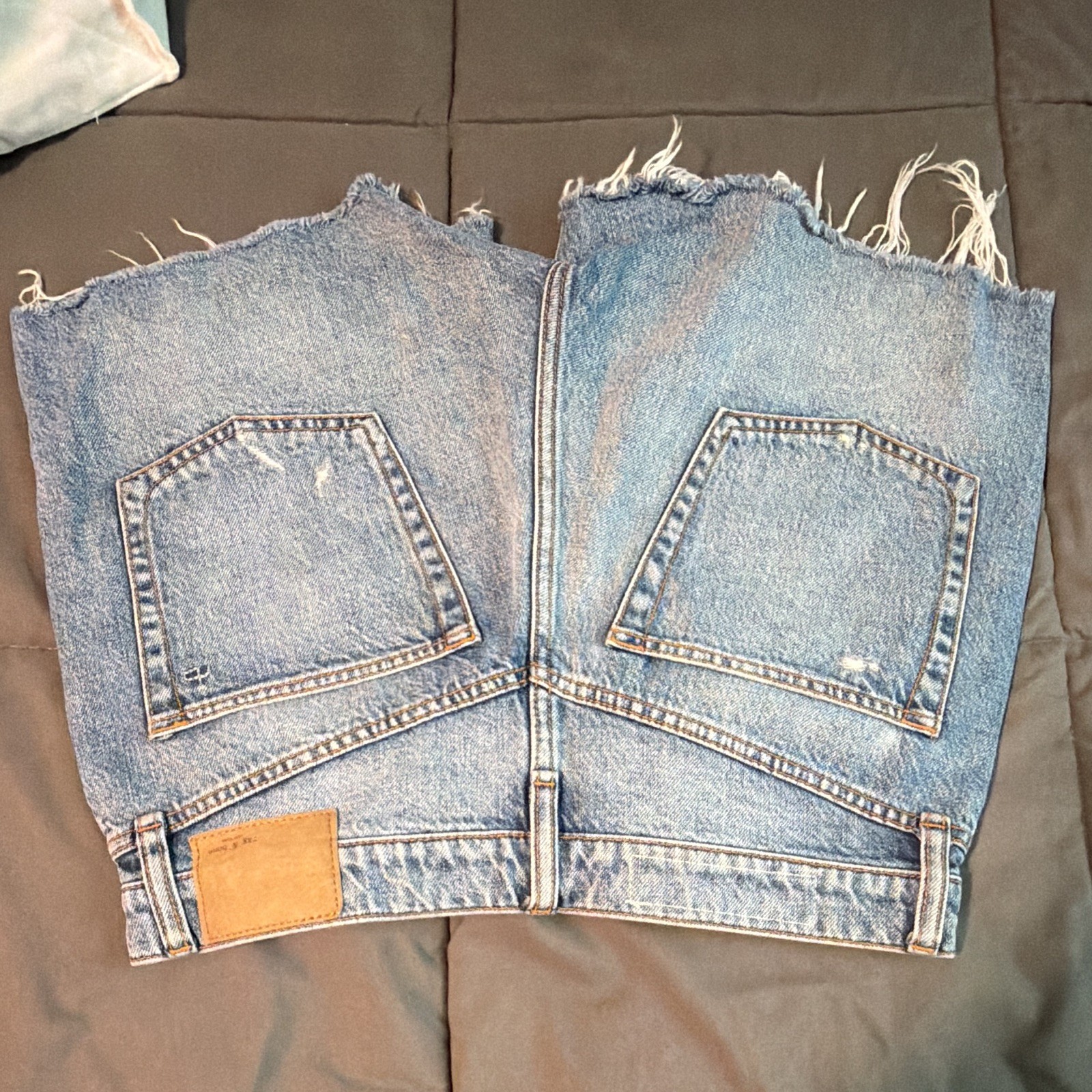 Women’s Blue Solid Denim Cut Off Shorts Frayed Hem 5-Pocket Button Fly