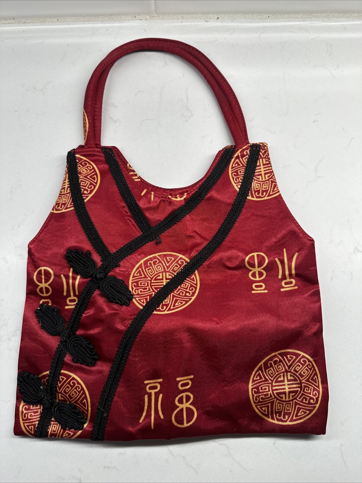 Asian Design Purse Red Handbag Oriental Cheongsam Double Handle