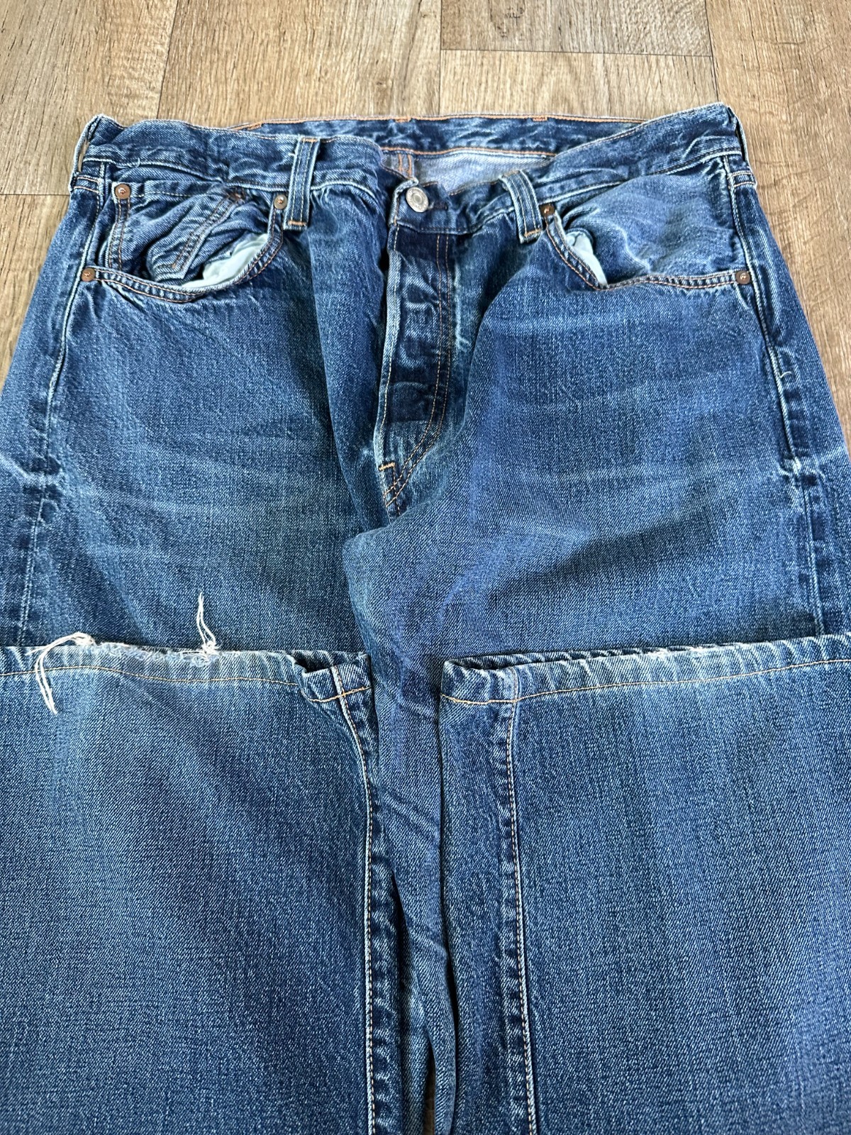 vtg 00’s Levi’s 501 XX Salvage Red Line Button Fly Distressed Jeans Sz 36×29