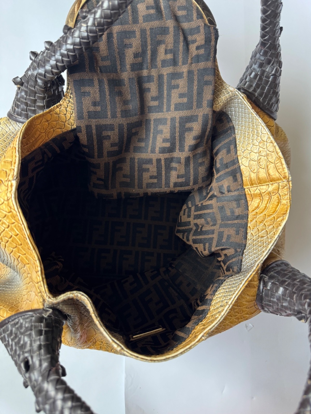 RARE Python FENDI Spy Bag Mustard Yellow and Grey Ombré Woven Handle
