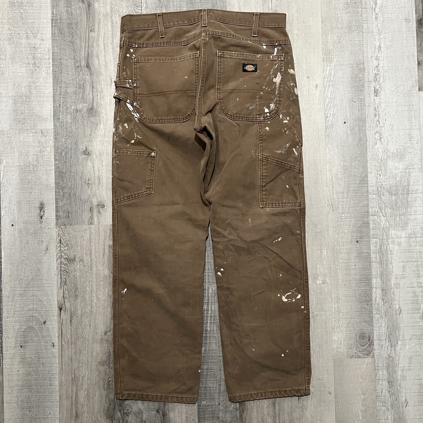 Dickies Paint Splatter Canvas Carpenter Work Pants Brown Skater Distressed Sz 34