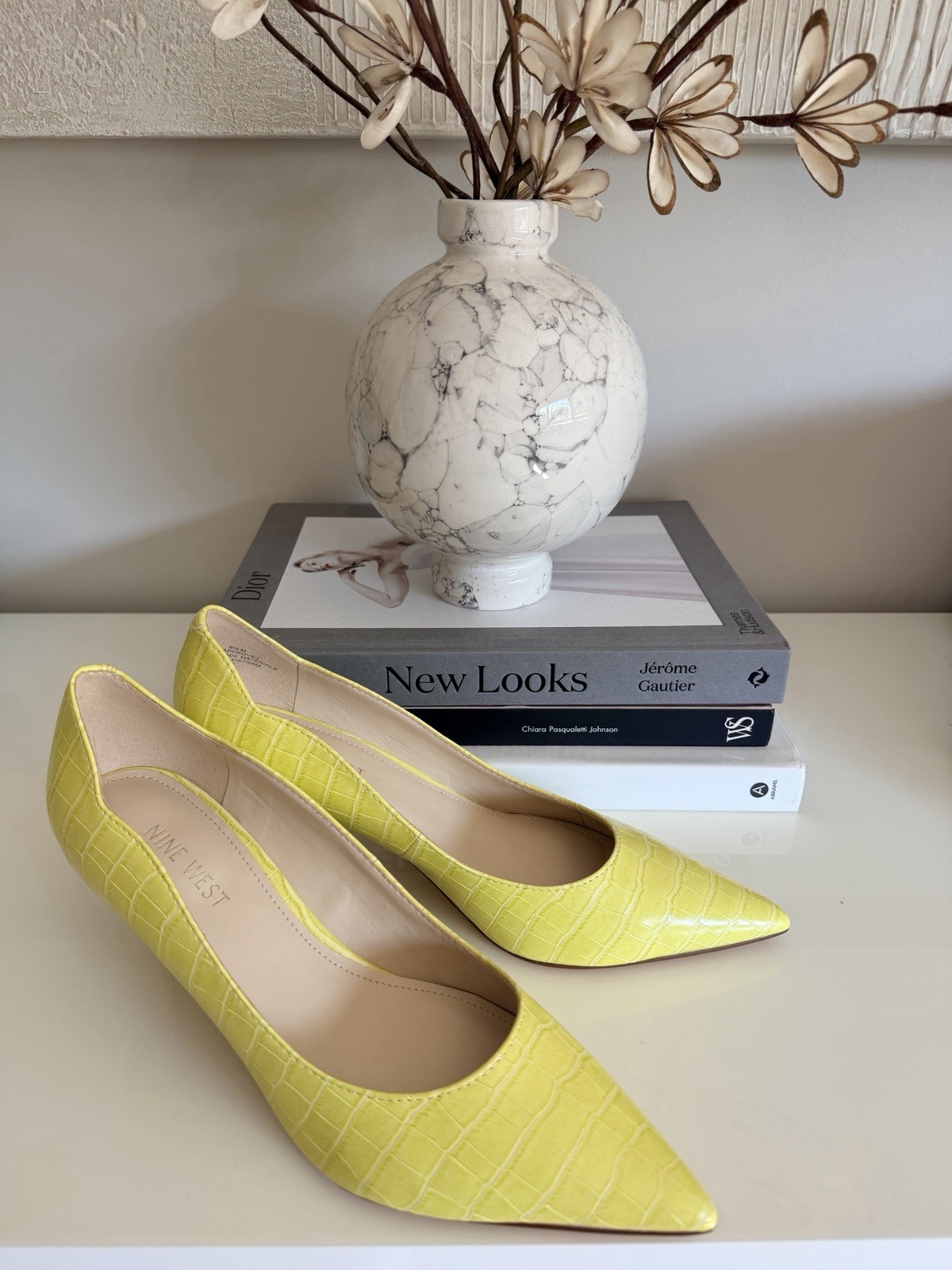 Nine West Beige Croc Embossed Block Heel Pumps Women’s Size 9M Comfort