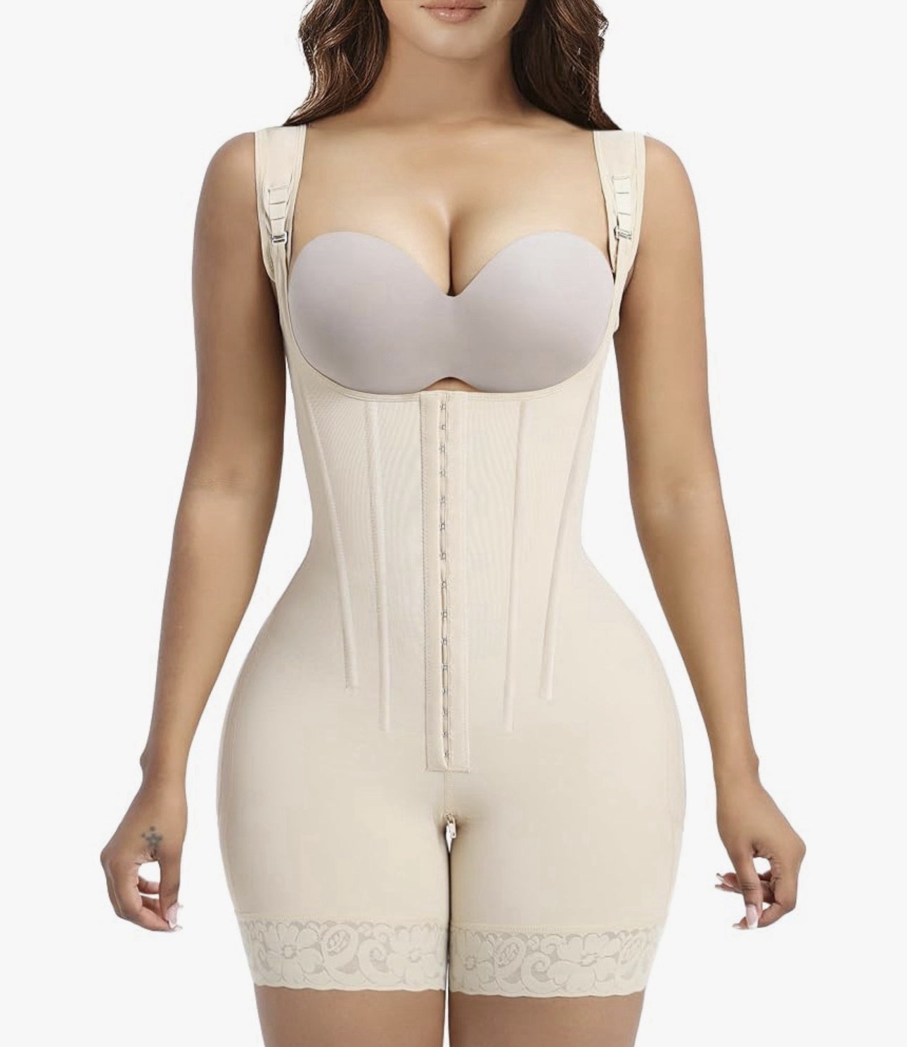 YIANNA Beige Firm Control One Piece Shapewear Bodysuit Size LARGE