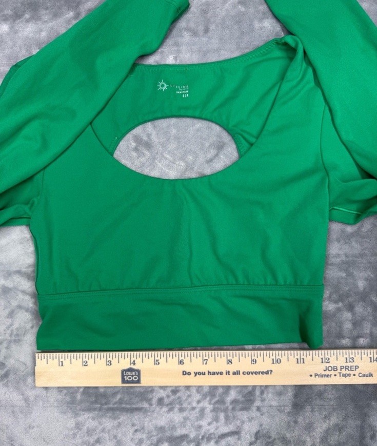 Aerie Offline Cropped Active Wear Long Sleeve Open Back Top In Green Small
