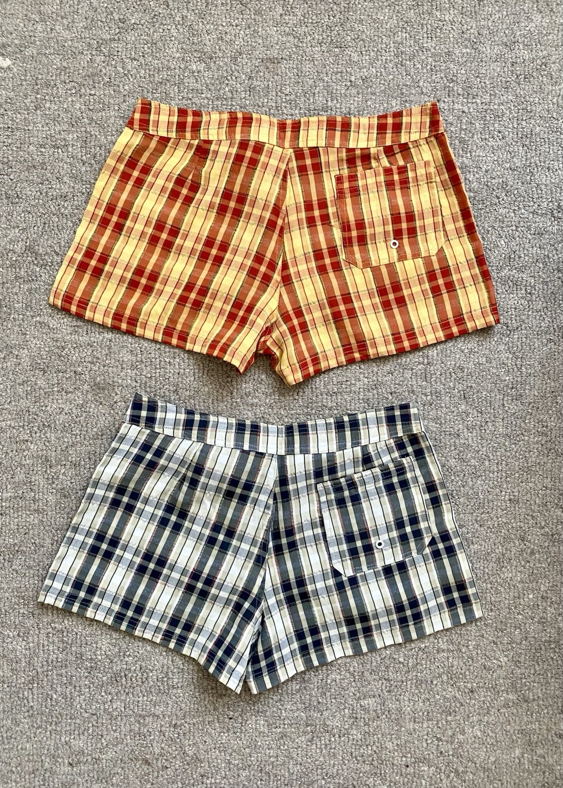 2x Checkered Mini Shorts Y2K Orange Blue UK 6 Tie Front Made in Italy
