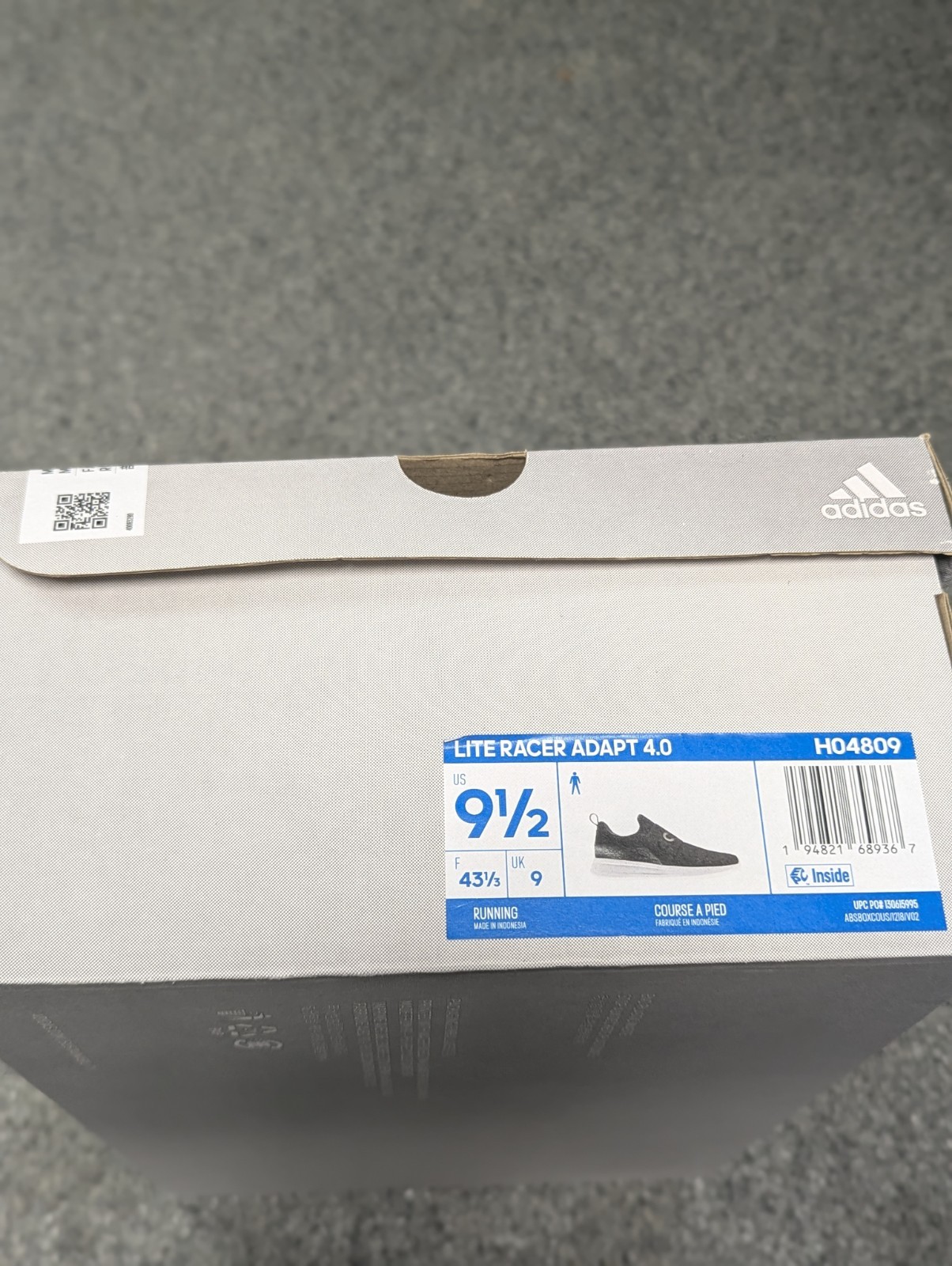 Men’s Adidas Lite Racer Adapt 4.0 Black / White Size 9.5 Shoes