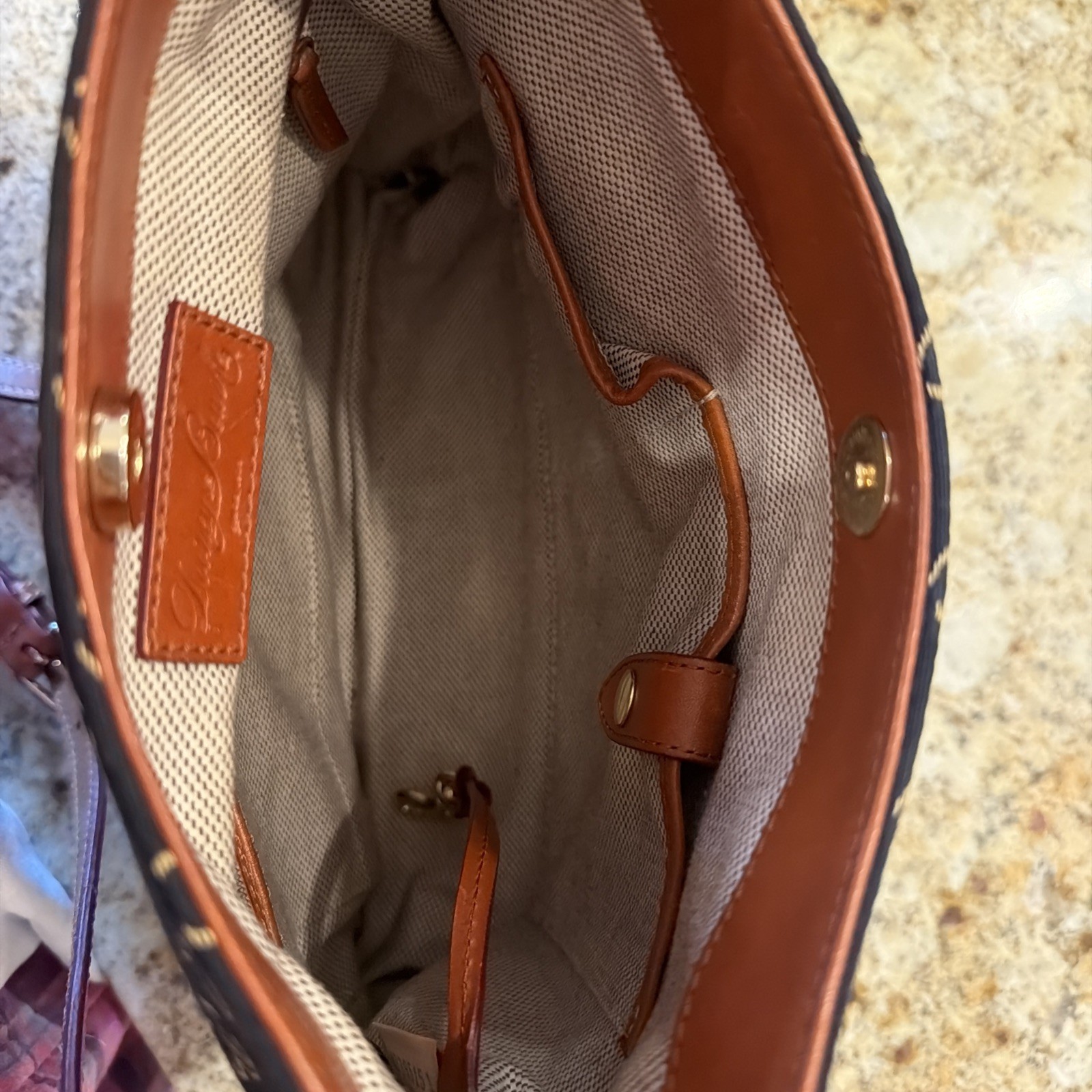 Dooney & Bourke Florentine Medium Black Brown Crossbody Jaquard Canvas Leather