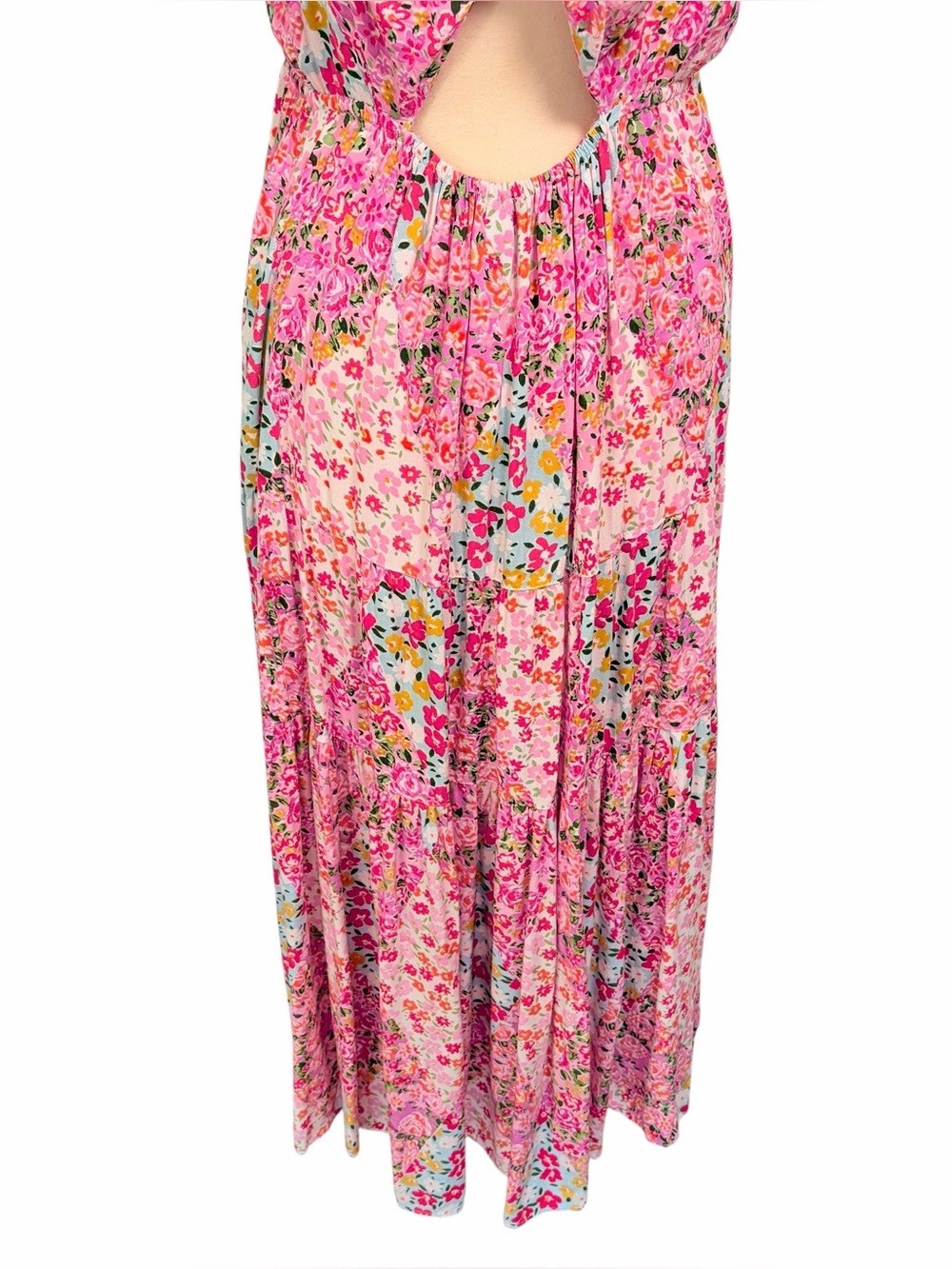 ANGIE Floral Cottagecore Tiered Maxi Dress Twisted Back Feature, 1X