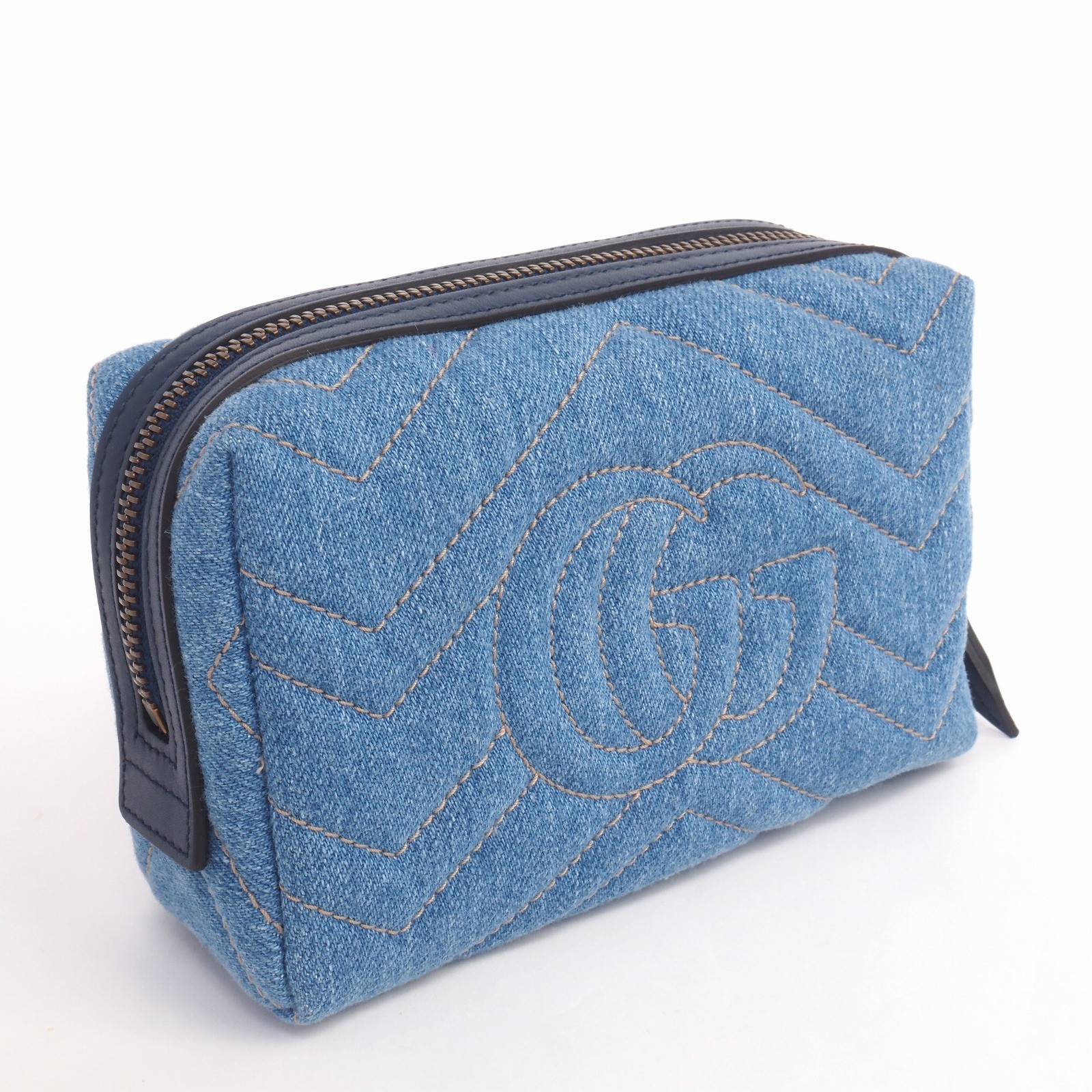 【Gucci】GG Marmont Denim Flower Embroidery 476165/520981 Rank A【Pouch】