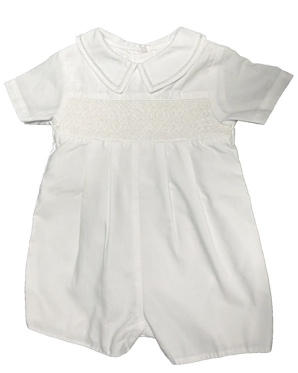 PETIT AMI White Christening Baptism Hand Smocked Romper Baby Boy Sz 6 Months