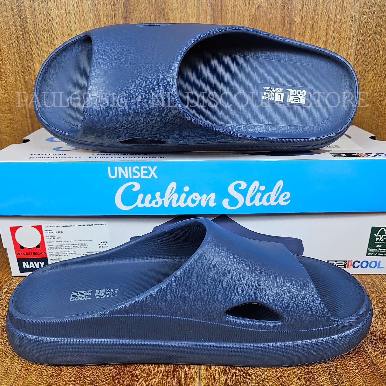 32 DEGREES Unisex Cushion Slide Sandals (W)Women’s (M)Men’s ~ Navy