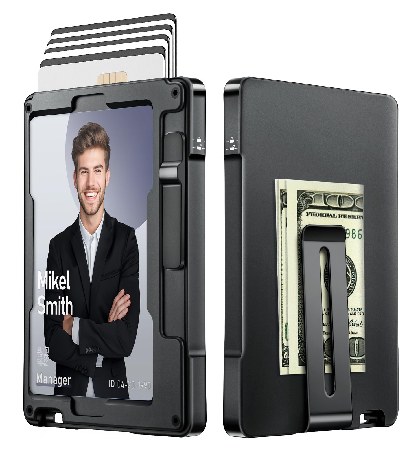 Minimalist Wallet Men Slim Aluminum Metal Money Clip Card Holder RFID Blocking